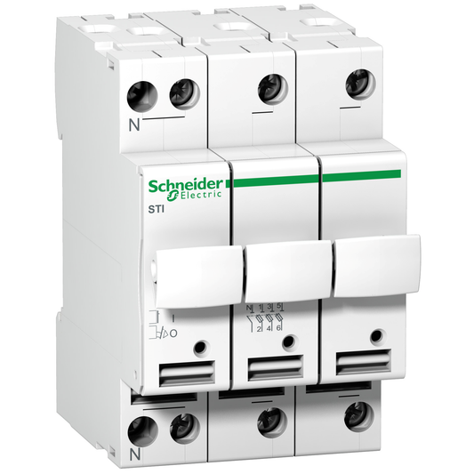 Schneider Electric-A9N15657-Acti9 STI - sectionneur fusible à tiroir - 3P+N - 20A - pour fusible 8.5x31.5mm