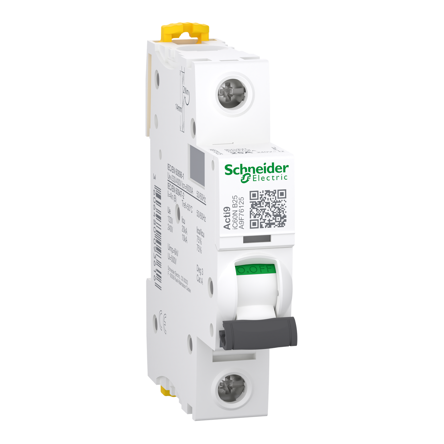 Schneider Electric-A9F76125-Acti9 iC60N - Disjoncteur - 1P - 25A - Courbe B - 230Vca - 6000A/10kA