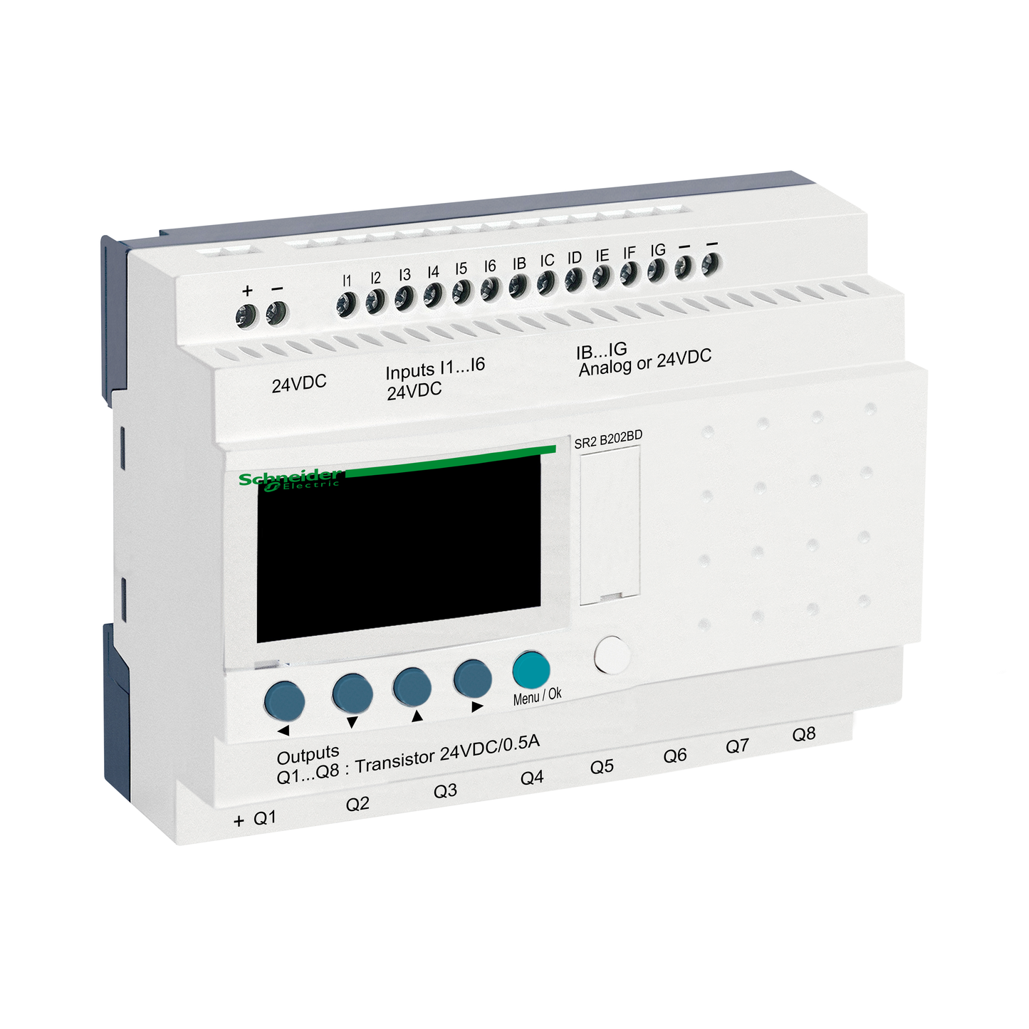 Schneider Electric-SR2B202BD-Zelio Logic - relais intelligent compact - 20 E/S 24Vcc - horloge - affichage