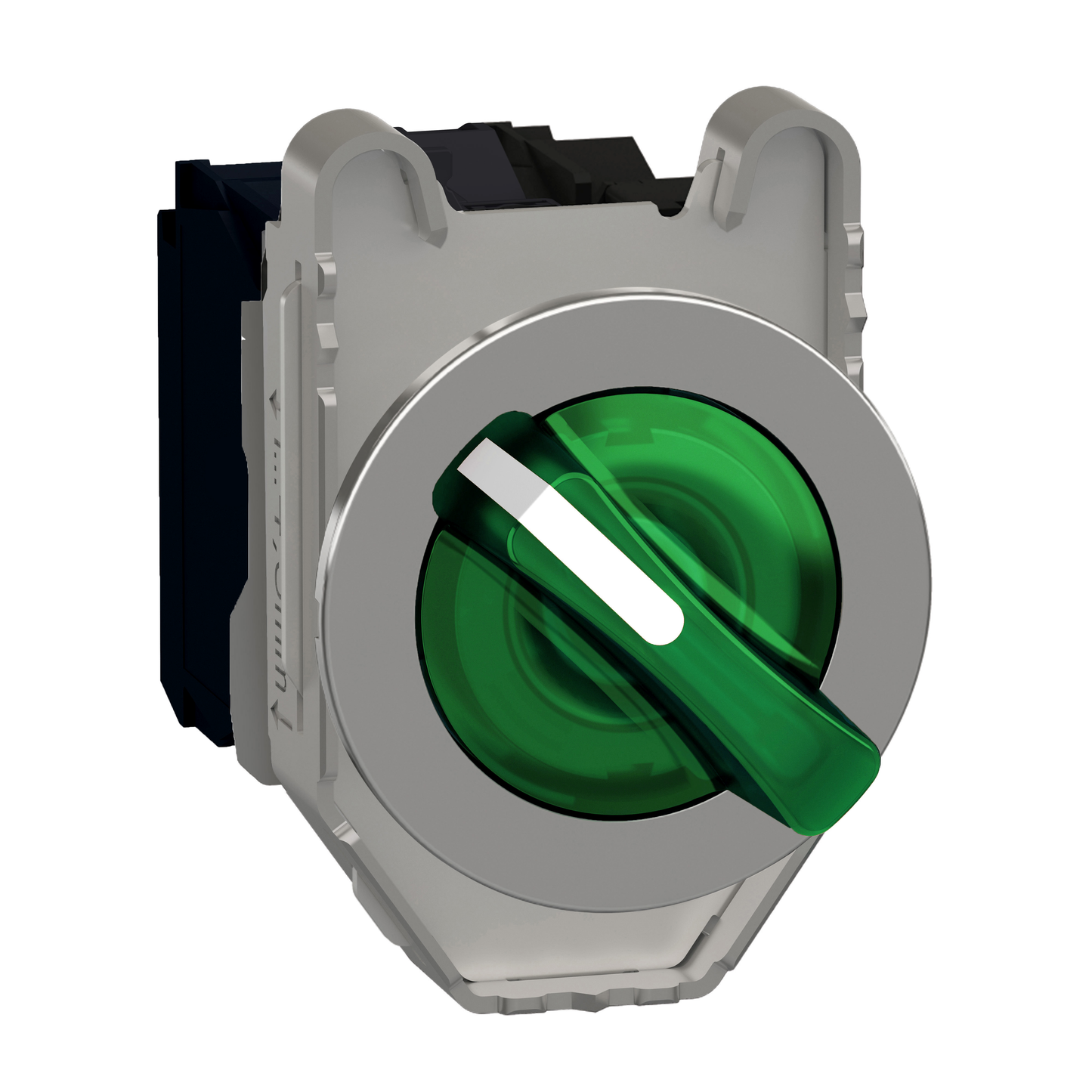 Schneider Electric-XB4FK133M5-Harmony XB4 - bouton à man lumin - flush - 3 pos fix - vert - 1O+1F - 230V