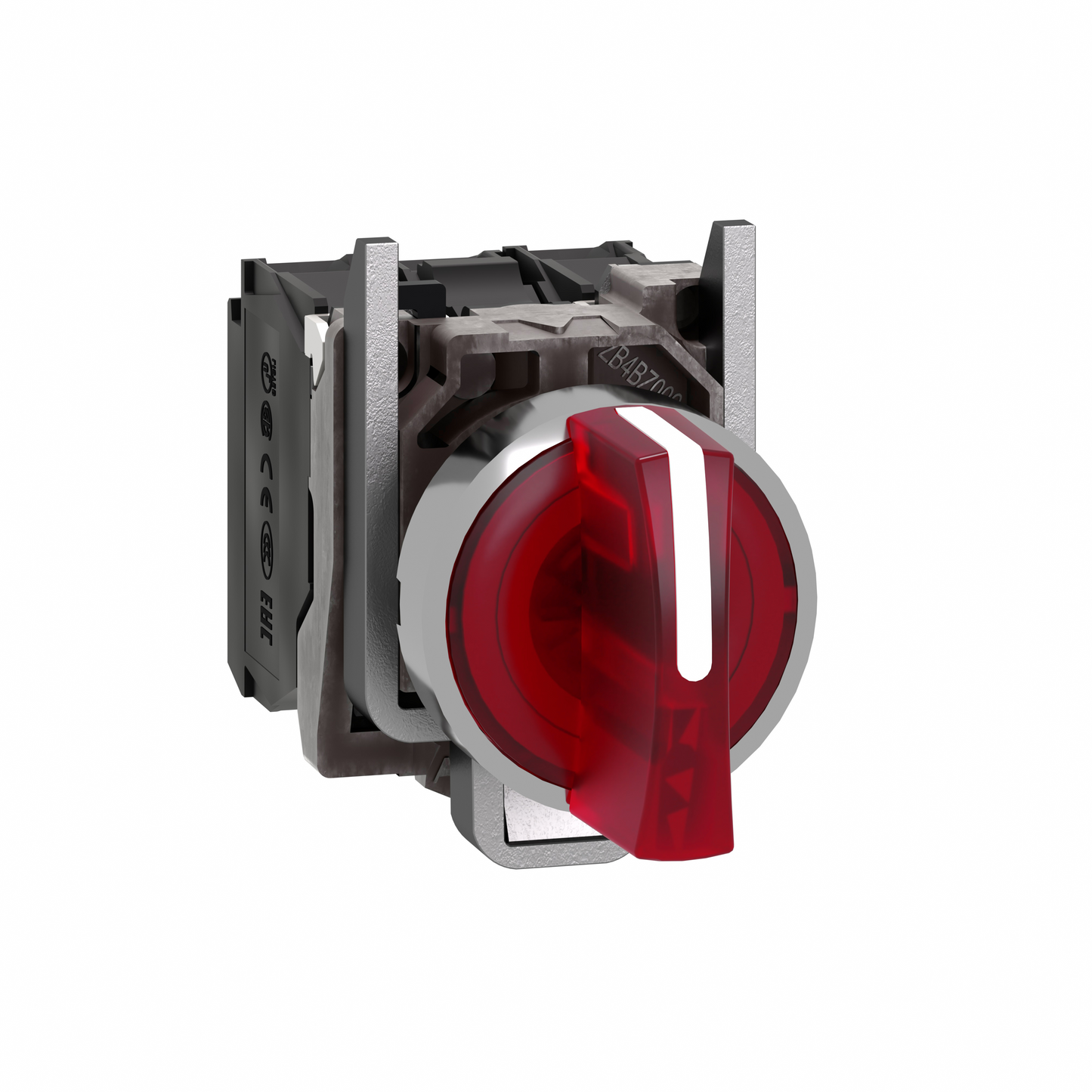 Schneider Electric-XB4BK134B5-Harmony XB4 - bouton à manette lumin - Ø22 - 3 pos fix - rouge - 1O+1F - 24V