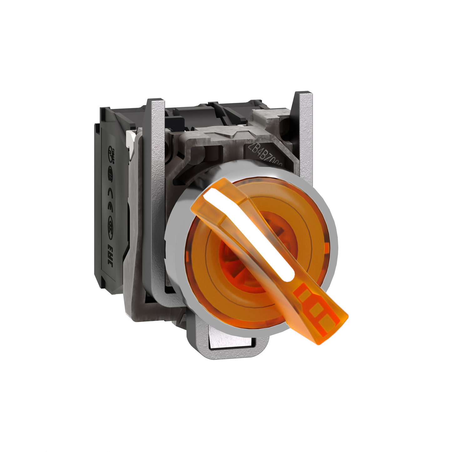 Schneider Electric-XB4BK125B5-Harmony XB4 - bouton à manette lum - Ø22 - 2 pos fix - orange - 1O+1F - 24V