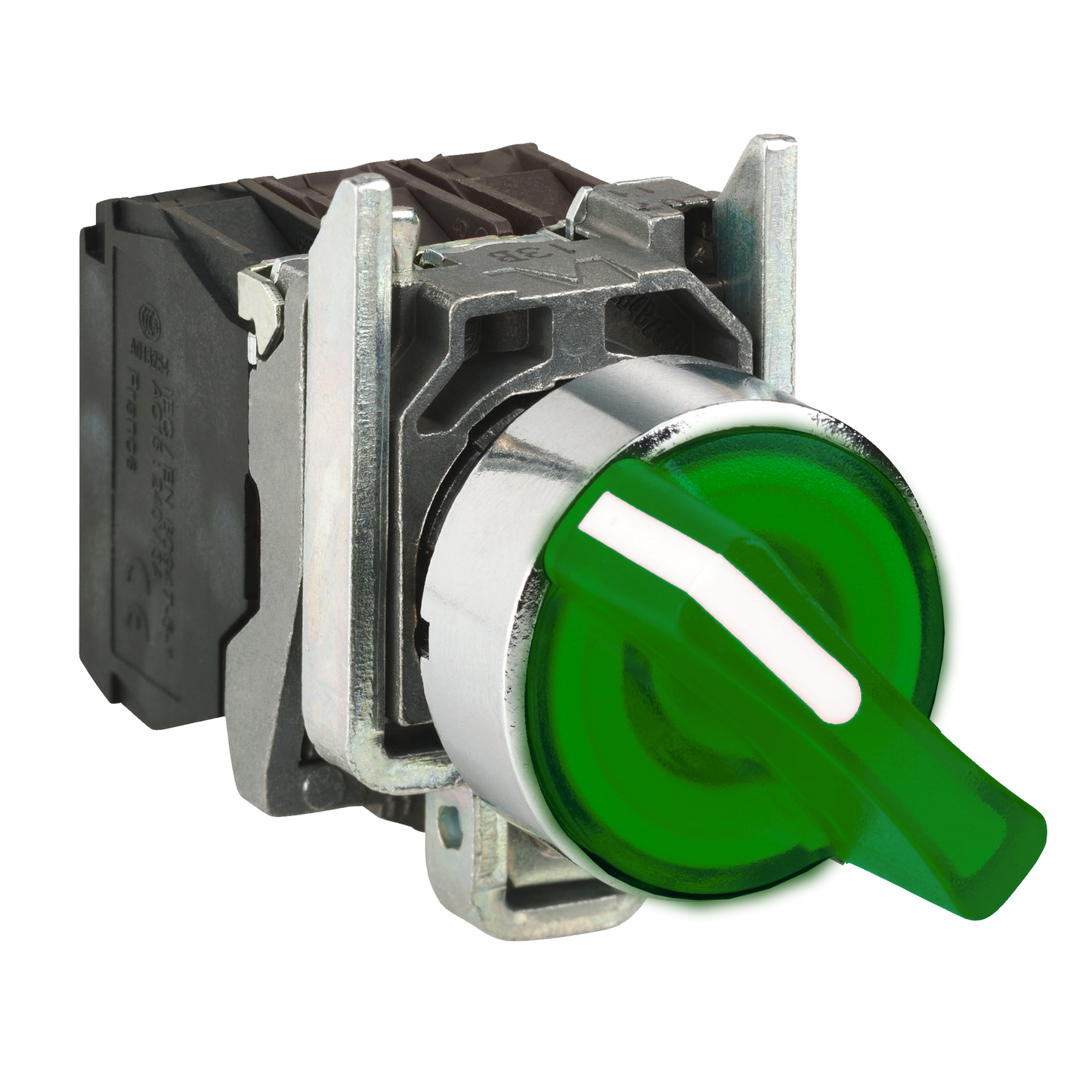 Schneider Electric-XB4BK133G5-Harmony XB4 - bouton à manette lumin - Ø22 - 3 pos fix - vert - 1O+1F - 120V