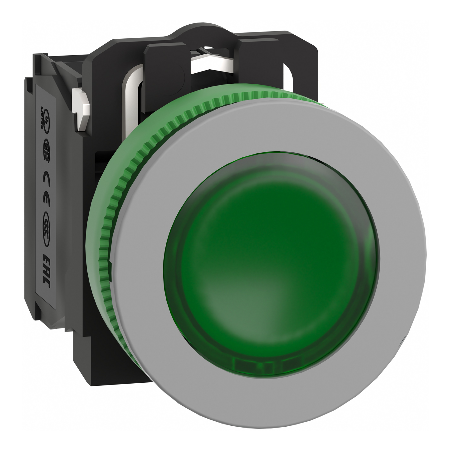 Schneider Electric-XB5FW33B5C0-Harmony XB5 - bouton poussoir lum - Ø22 - col flush grise - vert - 1O+1F - 24V