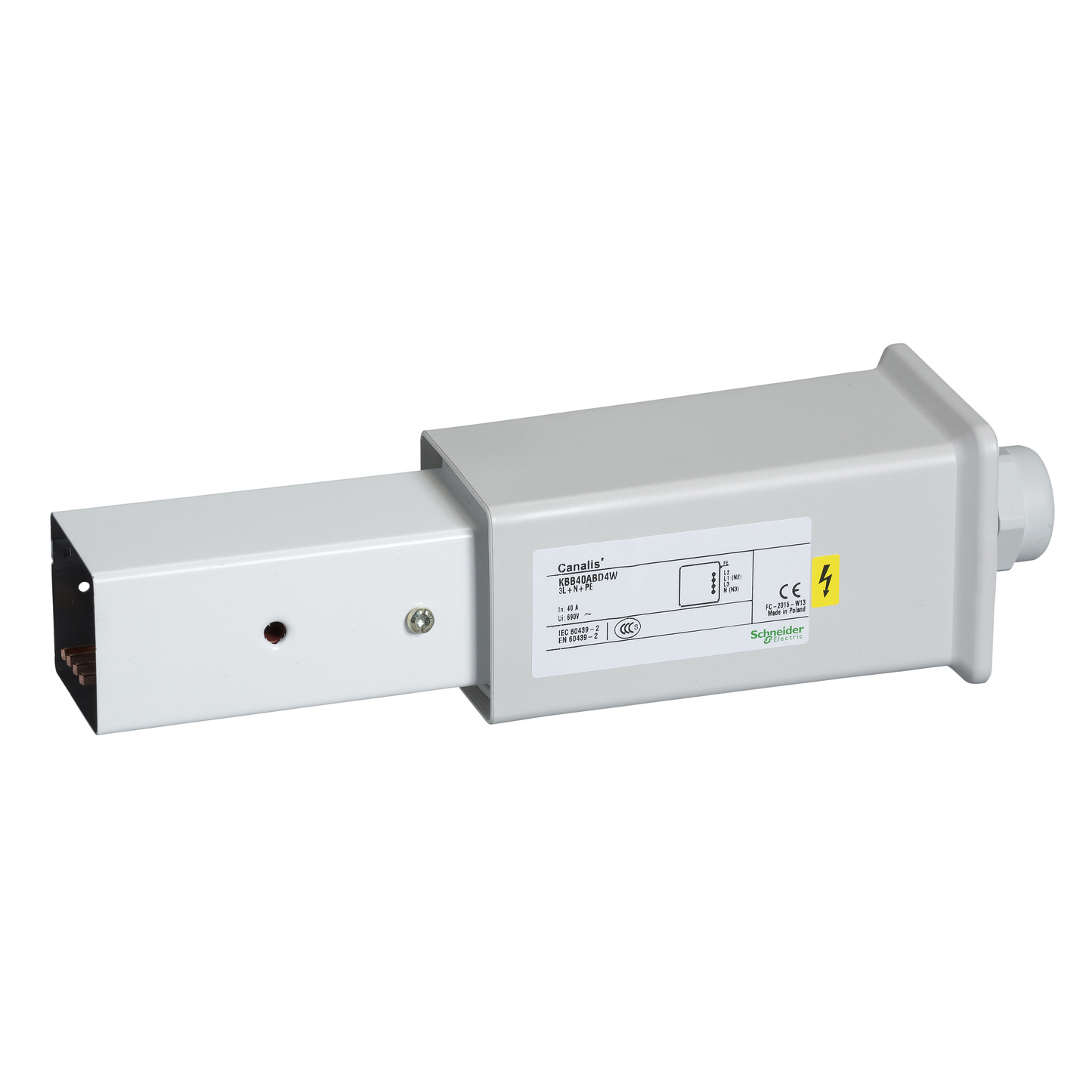 Schneider Electric-KBB40ABD4TW-Canalis KBB - embout d'alimentation droit 40A blanc - 3L+N+PE - bus