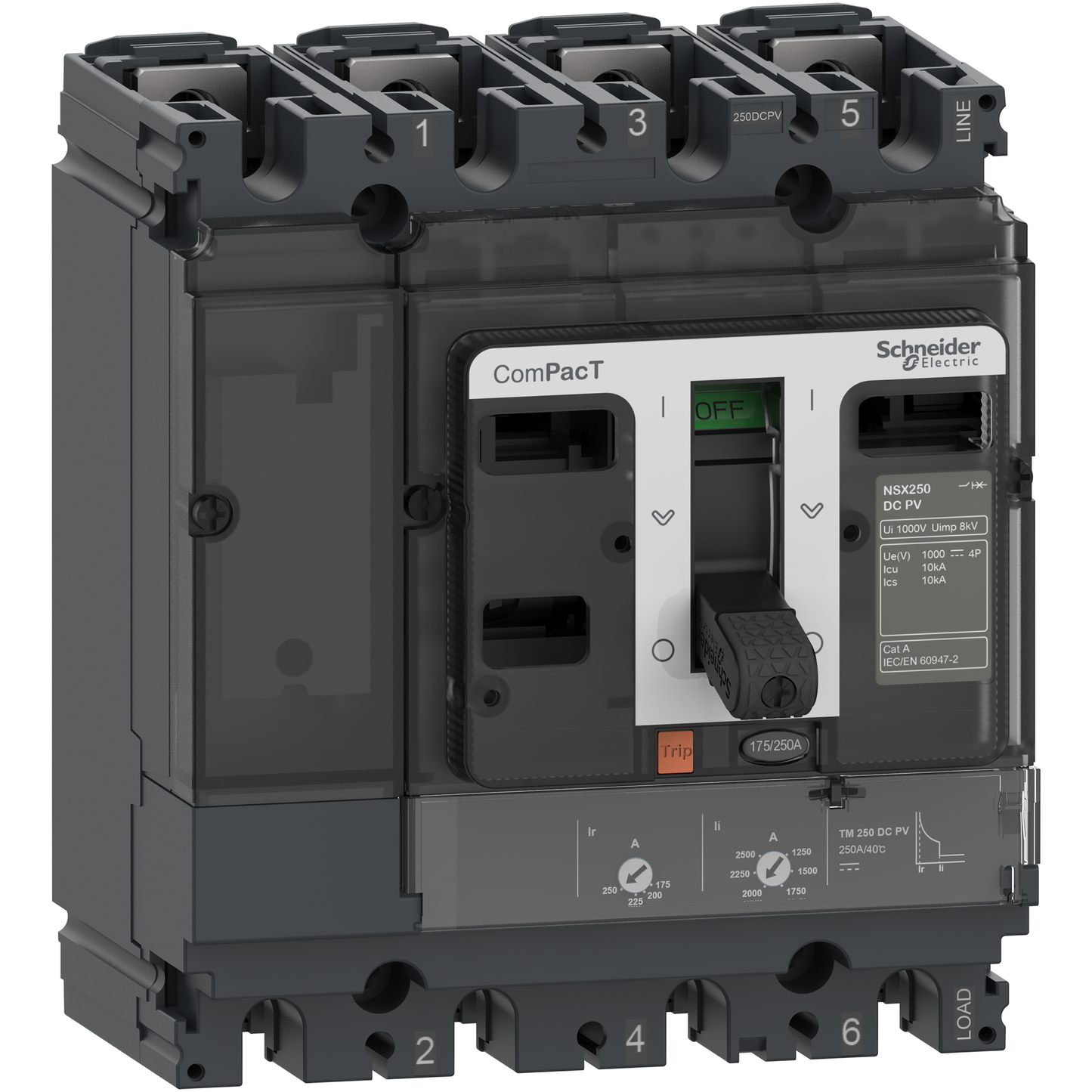 Schneider Electric-C25F4TM200D1-ComPacT NSX200 DC PV - Disjoncteur - TM-DC PV 200A - 4P4D - 10kA - montage fixe