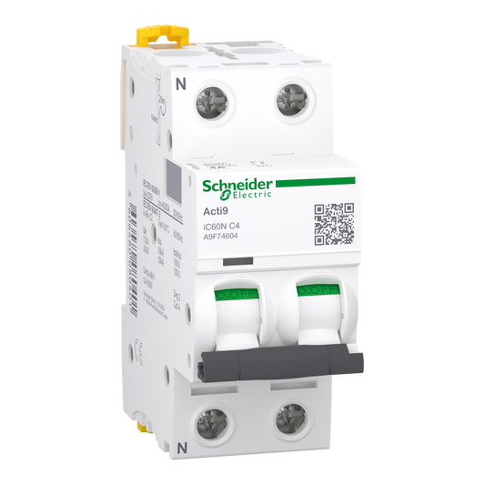 Schneider Electric-A9F74604-Acti9 iC60N - Disjoncteur - 1P+N - 4A - Courbe C - 230Vca - 6000A/50kA