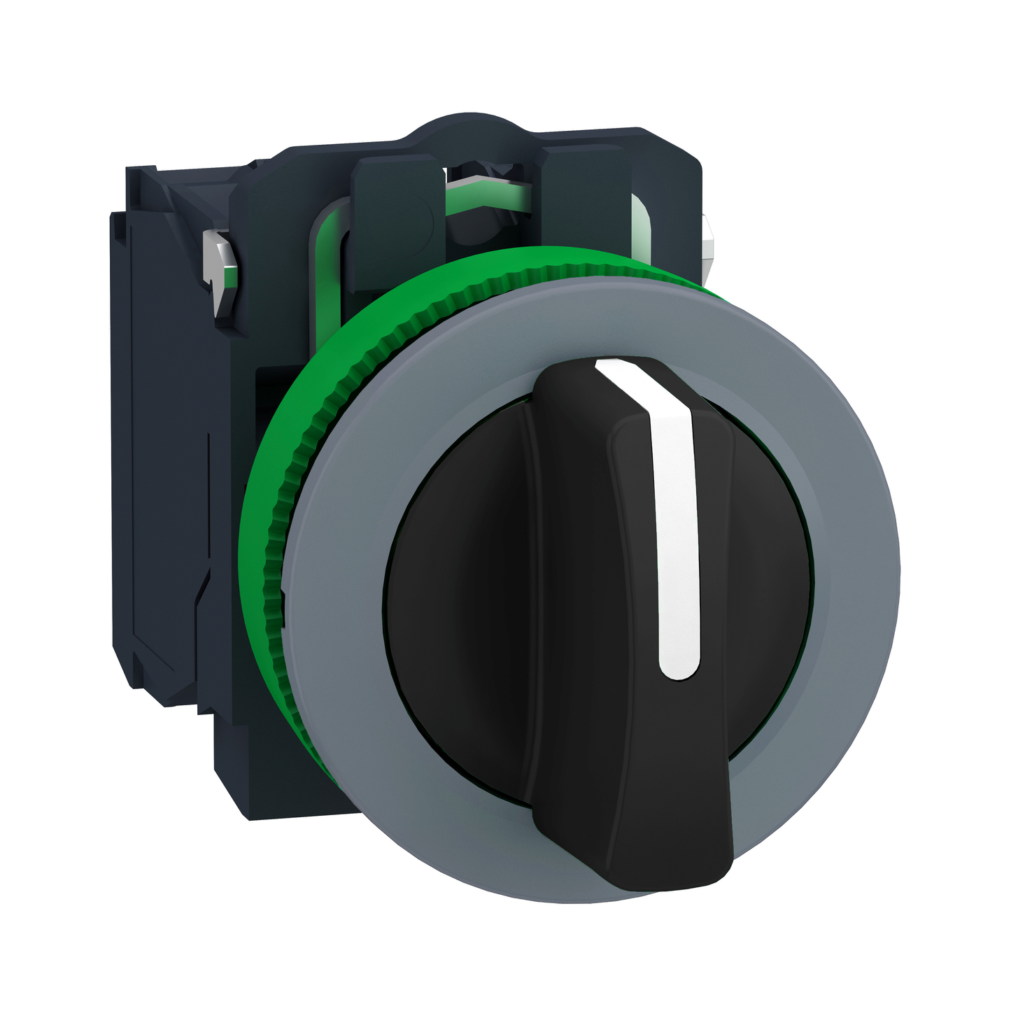 Schneider Electric-XB5FD33C0-Harmony XB5 - bouton tournant - Ø22 - col flush grise - 3 pos fix - noir - 2F