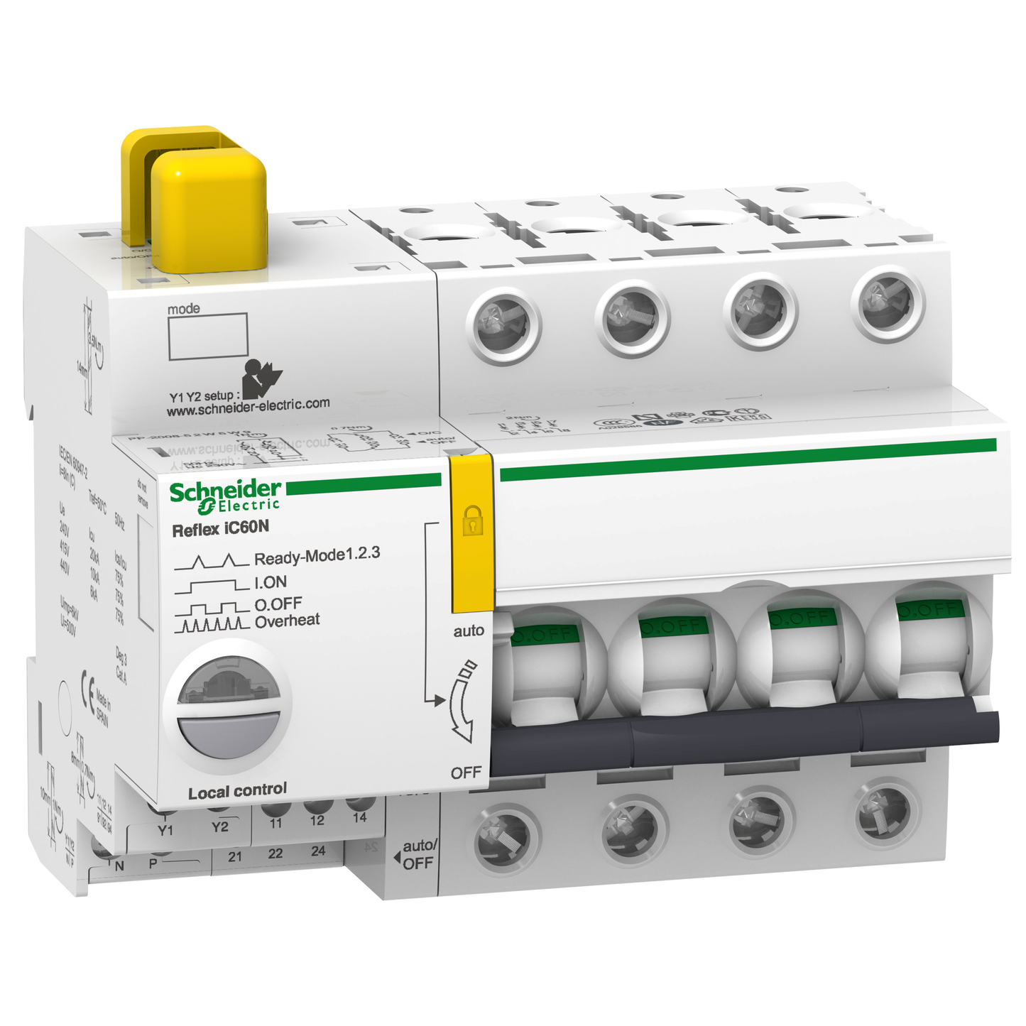 Schneider Electric-A9C61416-Acti9, Reflex iC60N disjonct. à commande intégrée interface Ti24 16A 4P courbe B