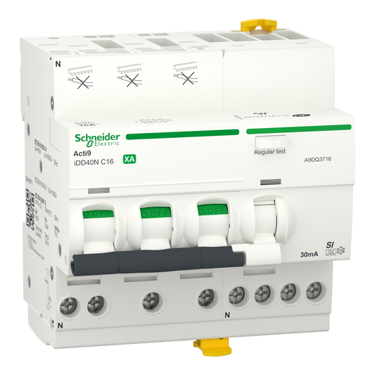 Schneider Electric-A9DQ3716-Acti9 iDD40N XA - Disj. dif. auto - 3P+N 16A - CbC - 6000A/10kA - 30mA Type A-SI