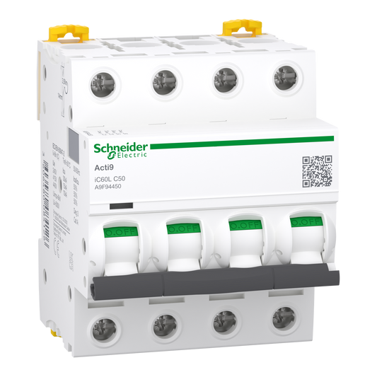 Schneider Electric-A9F94450-Acti9 iC60L - Disjoncteur - 4P - 50A - Courbe C - 400Vac - 15000A/15kA