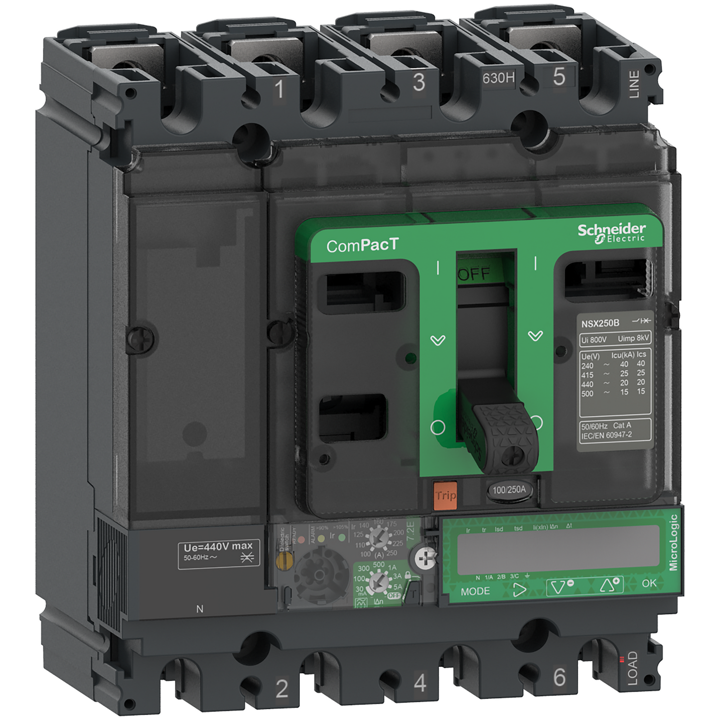 Schneider Electric-C16H47E100-ComPacT NSX160H - Disjoncteur Vigi - MicroLogic 7.2 E 100A - 4P4D - 70kA - fixe