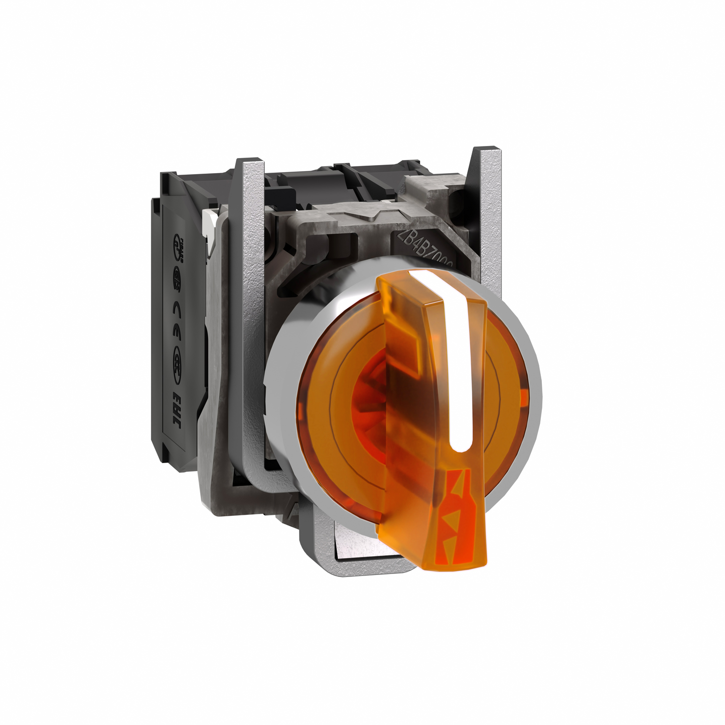Schneider Electric-XB4BK135B5-Harmony XB4 - bouton à manette lum - Ø22 - 3 pos fix - orange - 1O+1F - 24V