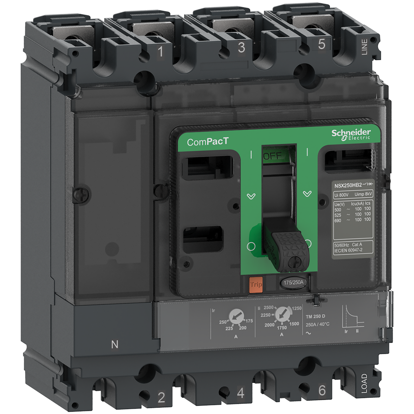 Schneider Electric-C16B4TM080-ComPacT NSX160B - Disjoncteur - TM-D 80A - 4P4D - 25kA - montage fixe