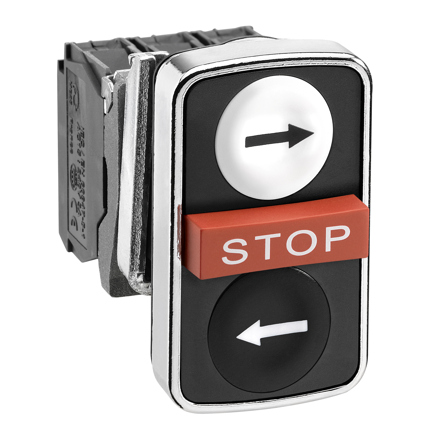 Schneider Electric-XB4BA711237-Harmony XB4 - bouton 3 touches - Ø22 - blanc/noir/rouge - 1O+2F - vis étrier