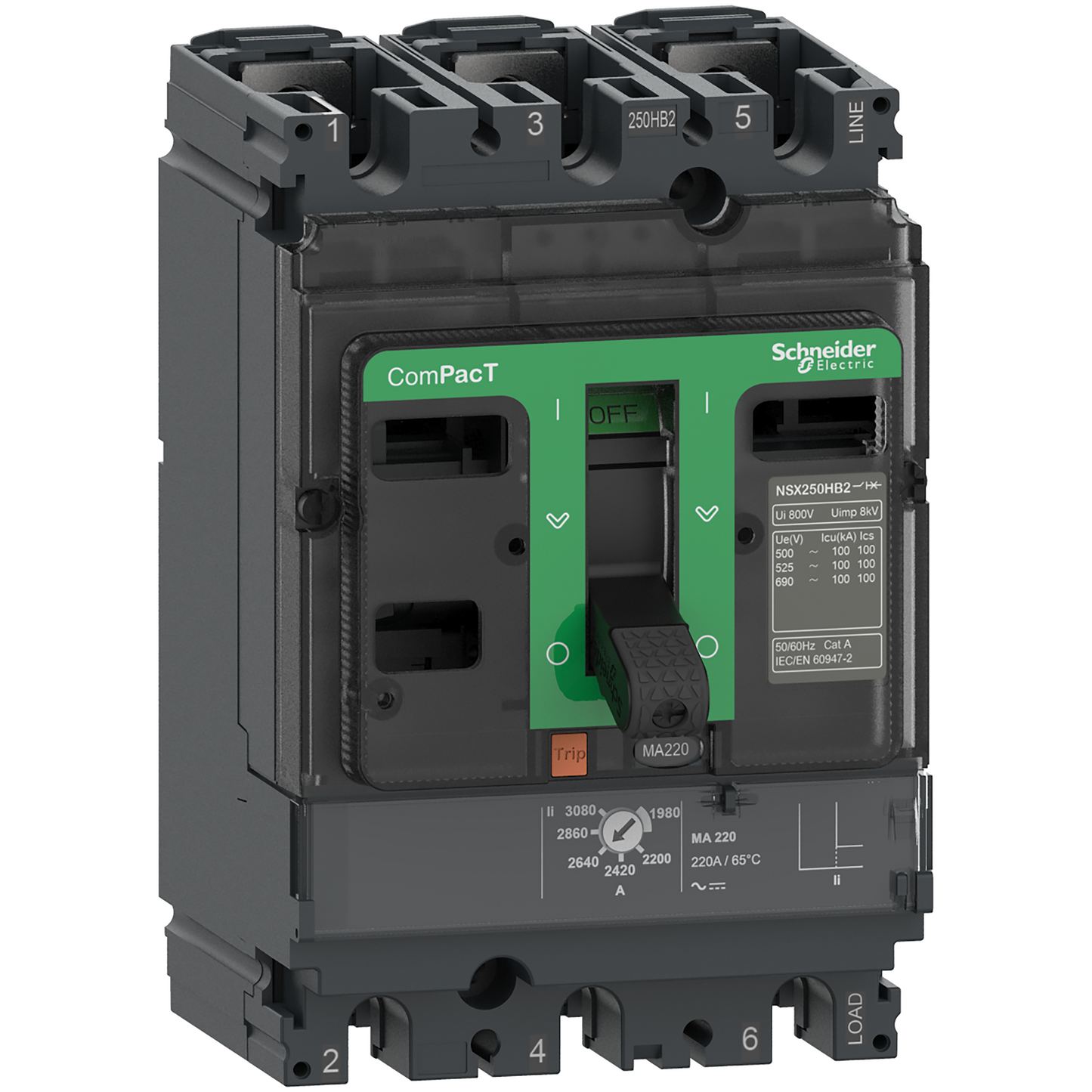 Schneider Electric-C10N3MA025-ComPacT NSX100N - Disjoncteur - MA 25A - 3P3D - 50kA - montage fixe