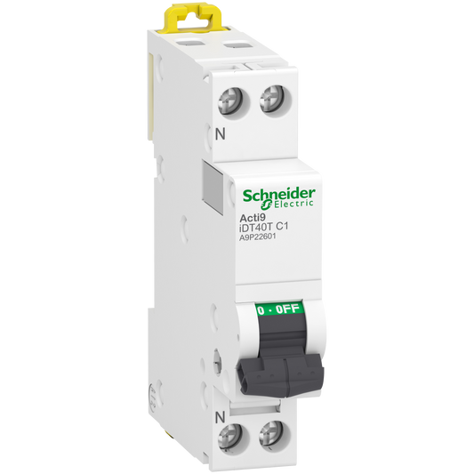 Schneider Electric-A9P22601-Acti9 iDT40T - Disjoncteur modulaire - 1P+N - 1A - Courbe C - 4500A/6kA