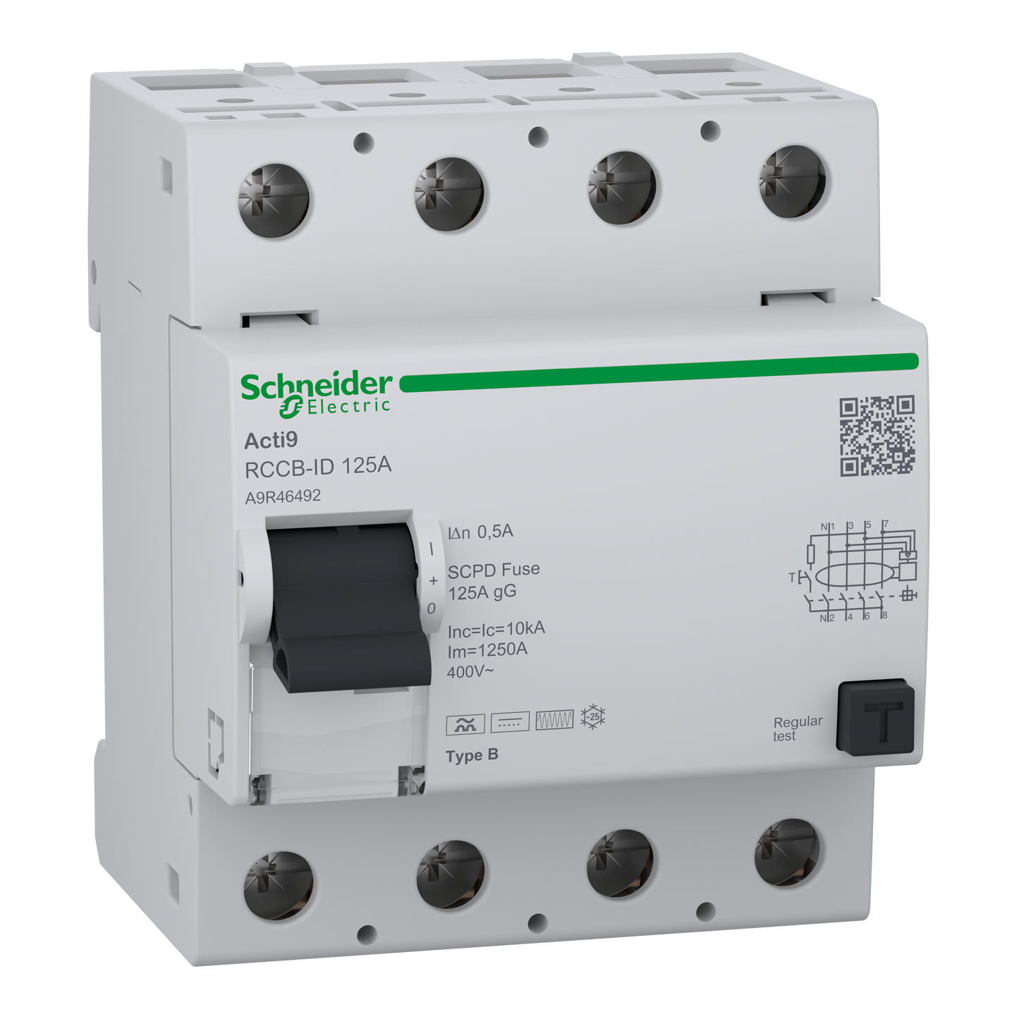 Schneider Electric-A9R46492-RCCB-ID 4P 125A 500mA Type B
