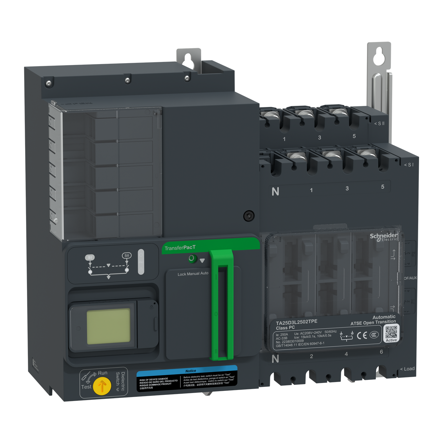 Schneider Electric-TA25D3L2502TPE-TransferPacT Active TA250 - inverseur de sources - LCD - 250A - 3P - 208Vca