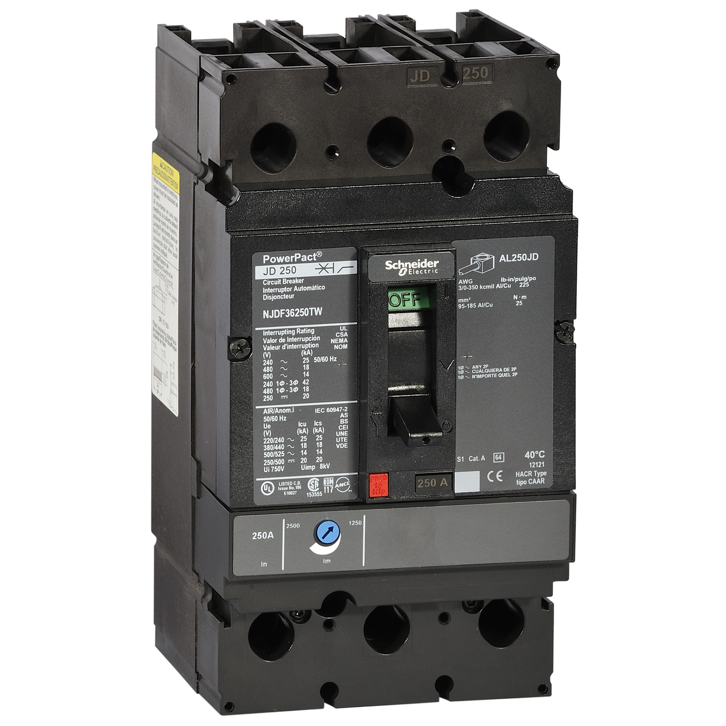 Schneider Electric-NJGF36200TW-PowerPact J - disjoncteur 250A - sans bornes - 35kA - TMD - 200 A - 3P 3d