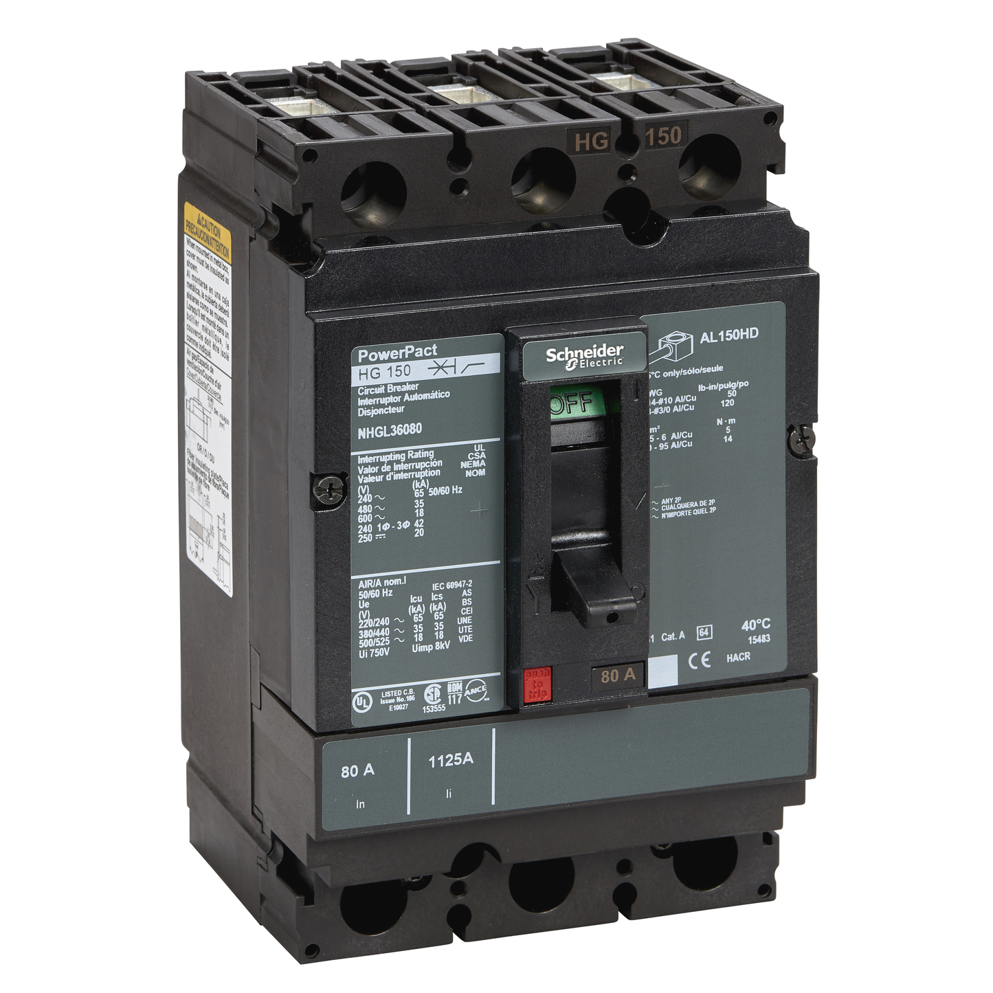 Schneider Electric-NHGL36080-PowerPact H - disjoncteur 150A - avec bornes - 35kA - TMD - 80A - 3P 3d