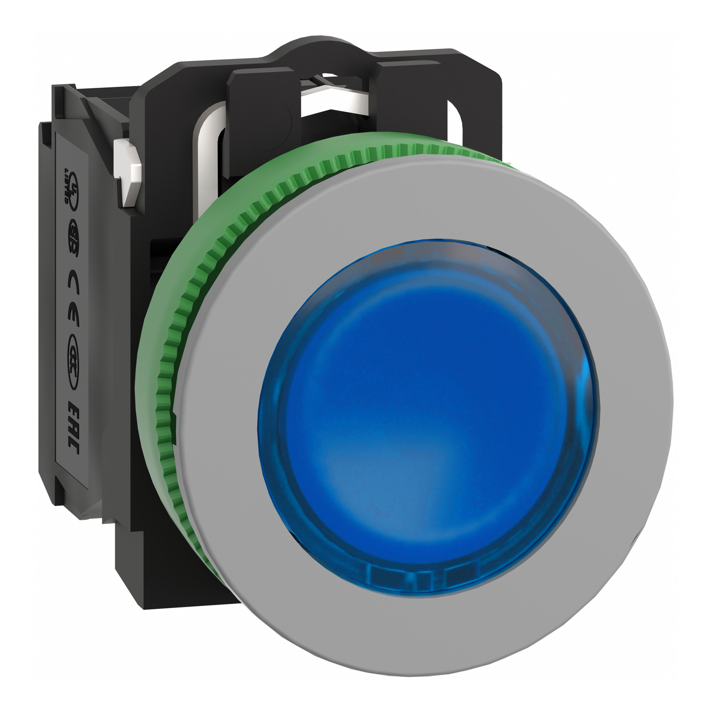 Schneider Electric-XB5FW36B5C0-Harmony XB5 - bouton poussoir lum - Ø22 - col grise - bleu - 1O+1F - 24V