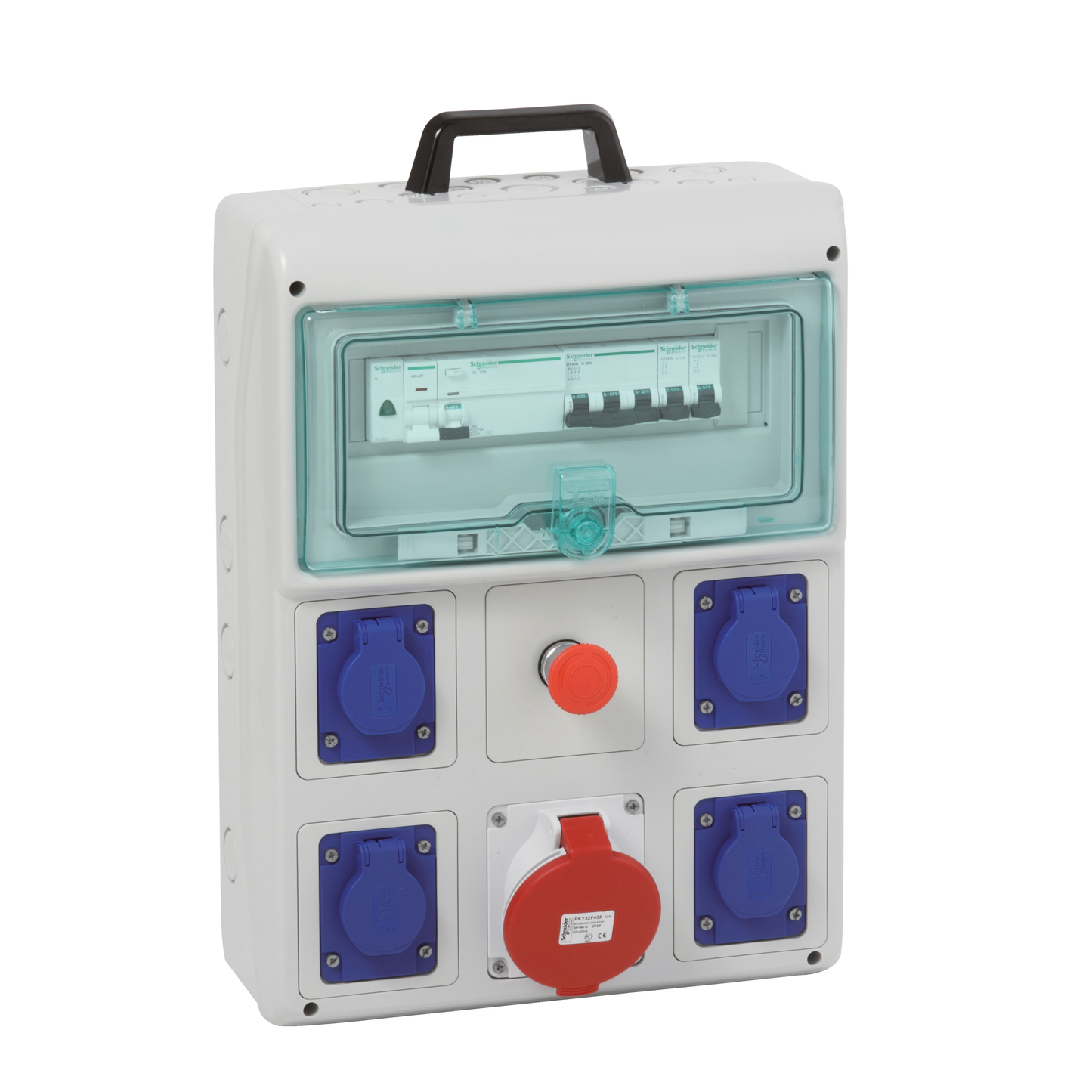 Schneider Electric-PFR10105-Mureva coffret de chantier 4 prises 16A NF + 1 prise 3P+N+T 16A