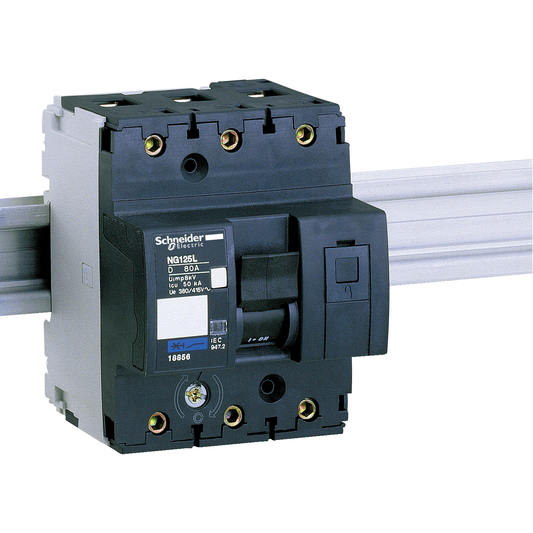 Schneider Electric-18856-Acti9 NG125L - Disjoncteur modulaire - 3P - 80A - Courbe D - 400Vca - 50kA