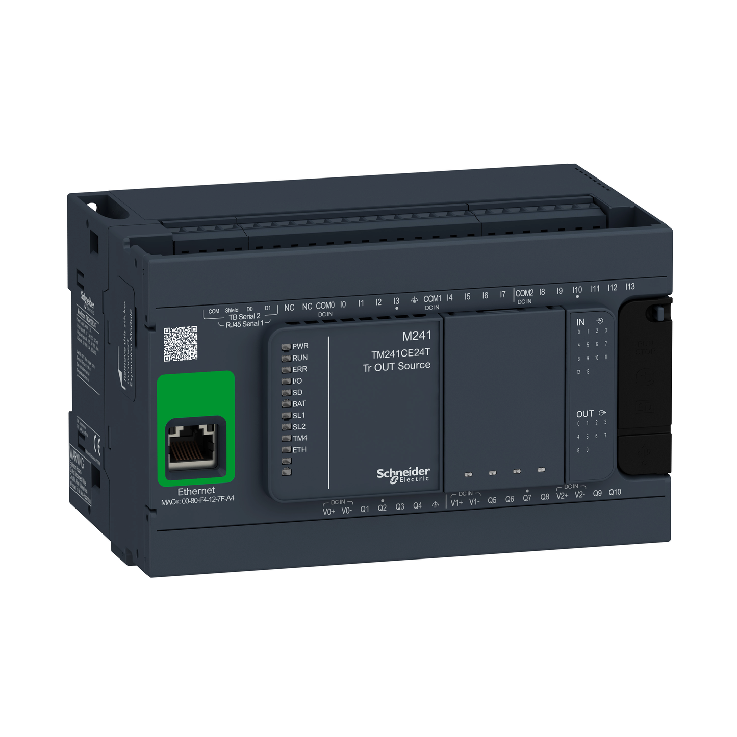 Schneider Electric-TM241CE24T-Modicon M241, contrôleur 24E/S PNP, ports Ethernet+2 série, 24VCC