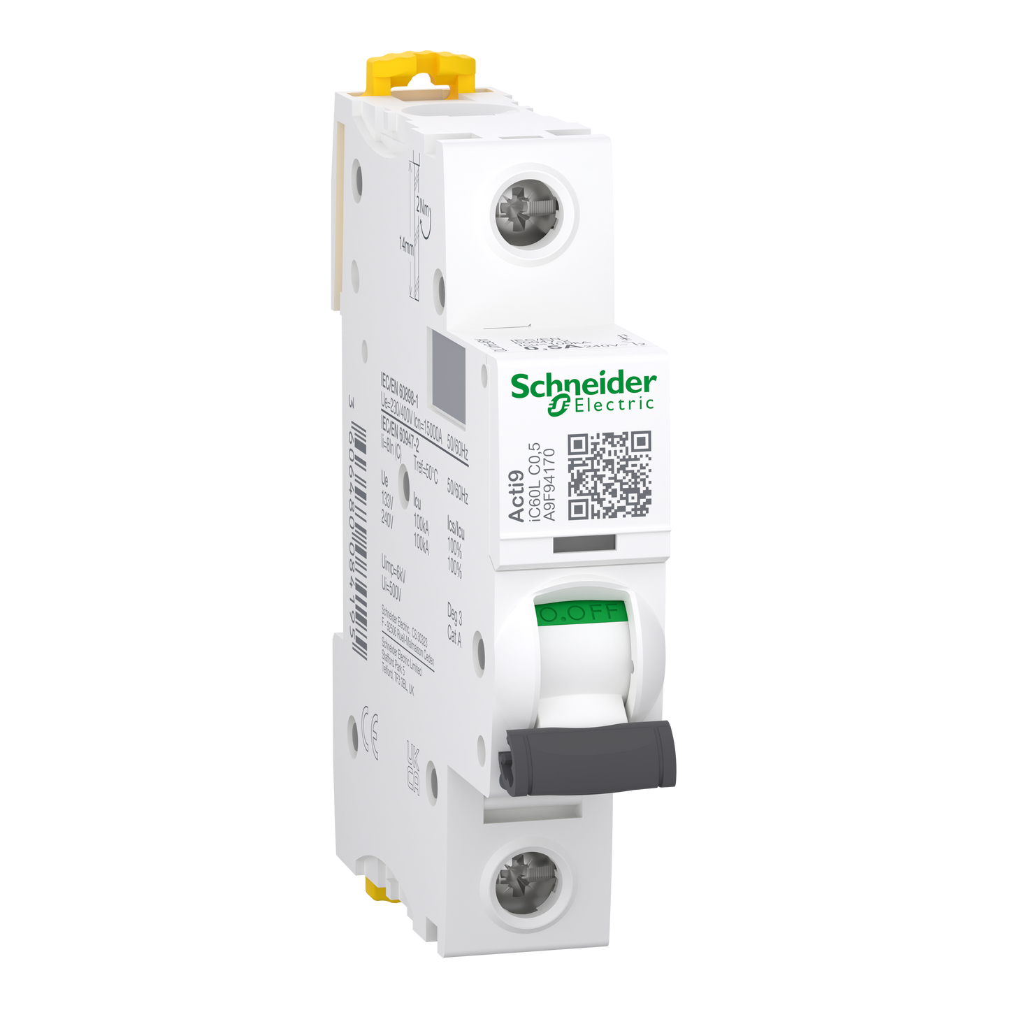 Schneider Electric-A9F94170-Acti9 iC60L - Disjoncteur - 1P - 0,5A - Courbe C - 230Vac - 15000A/100kA