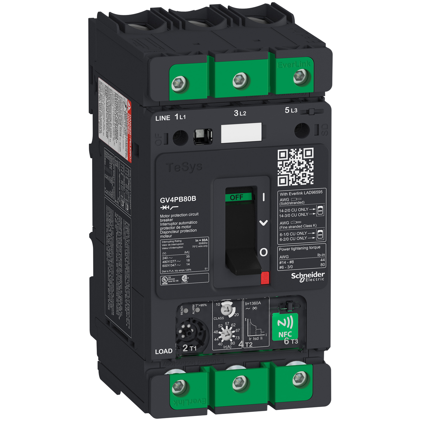 Schneider Electric-GV4PB80B-TeSys GV - disjoncteur magnéto-thermique - Ul- In 80A - 25kA - Everlink