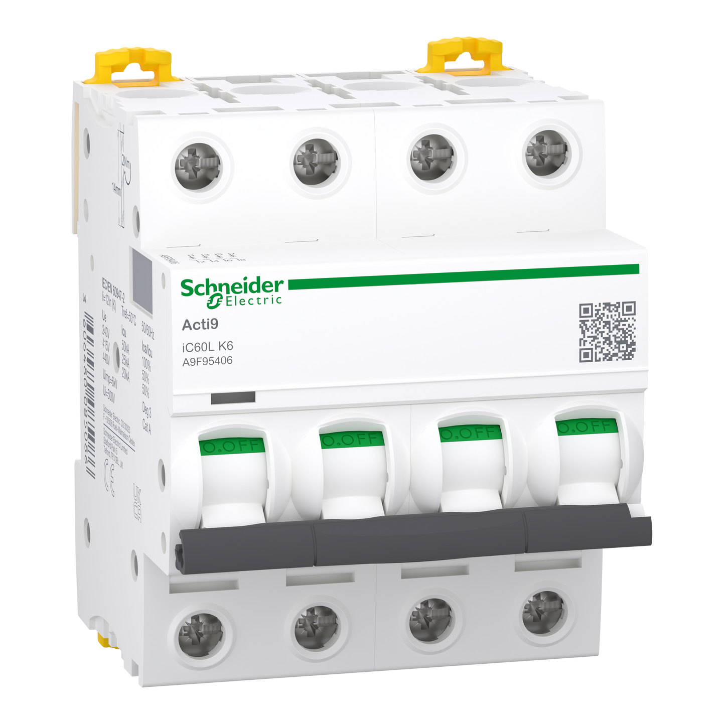 Schneider Electric-A9F95406-Acti9 iC60L - Disjoncteur - 4P - 6A - Courbe K - 400Vac - 15000A/25kA