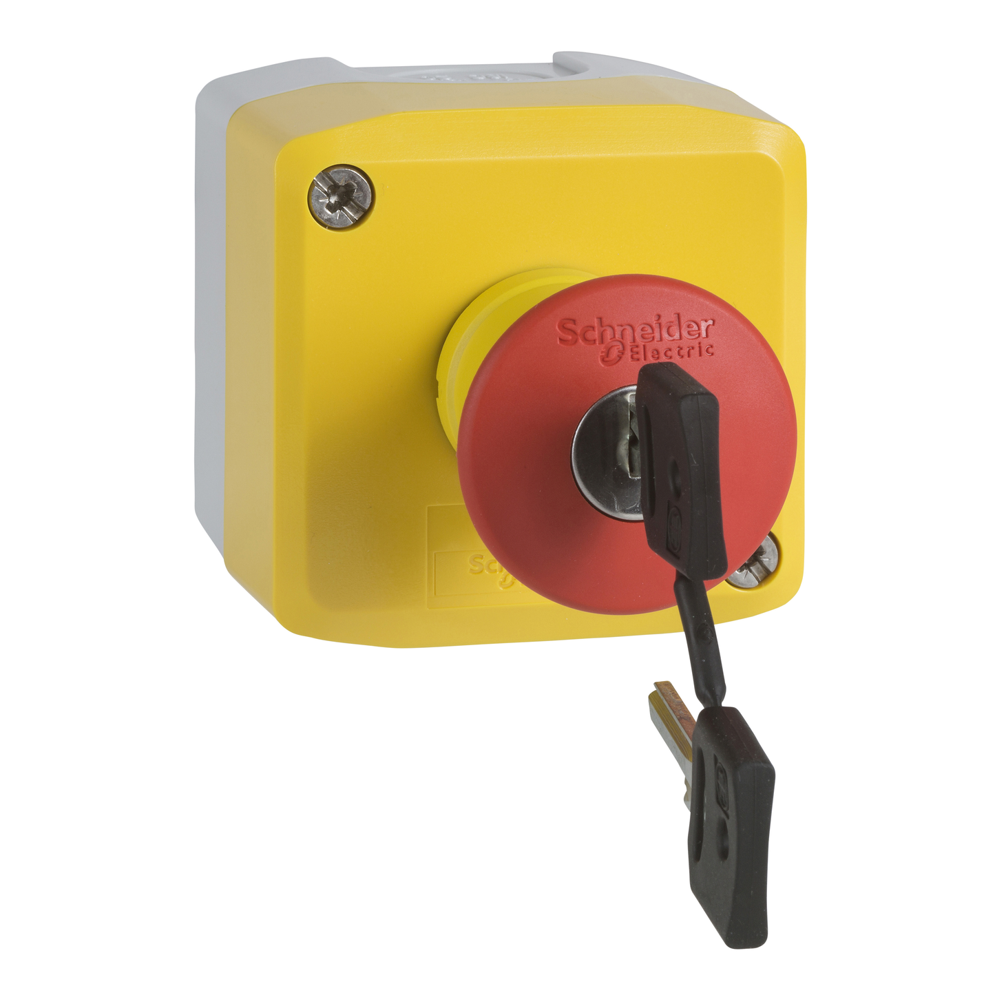 Schneider Electric-XALK188E-Harmony XAL - boite jaune arrêt urgen rouge - pouss tourn à clé - 1F+1O - Ø40
