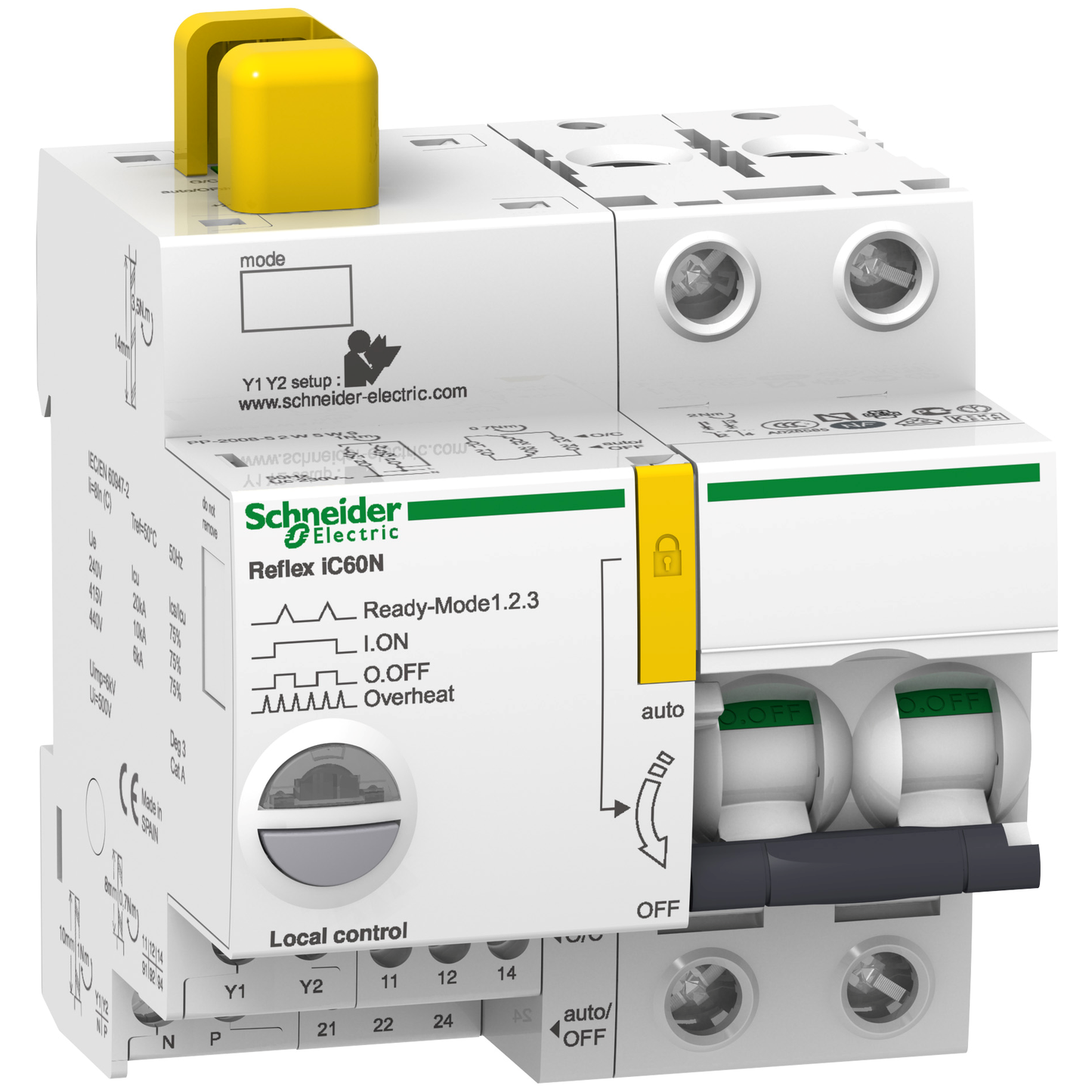 Schneider Electric-A9C63216-Acti9, Reflex iC60N disjonct. à commande intégrée interface Ti24 16A 2P courbe D
