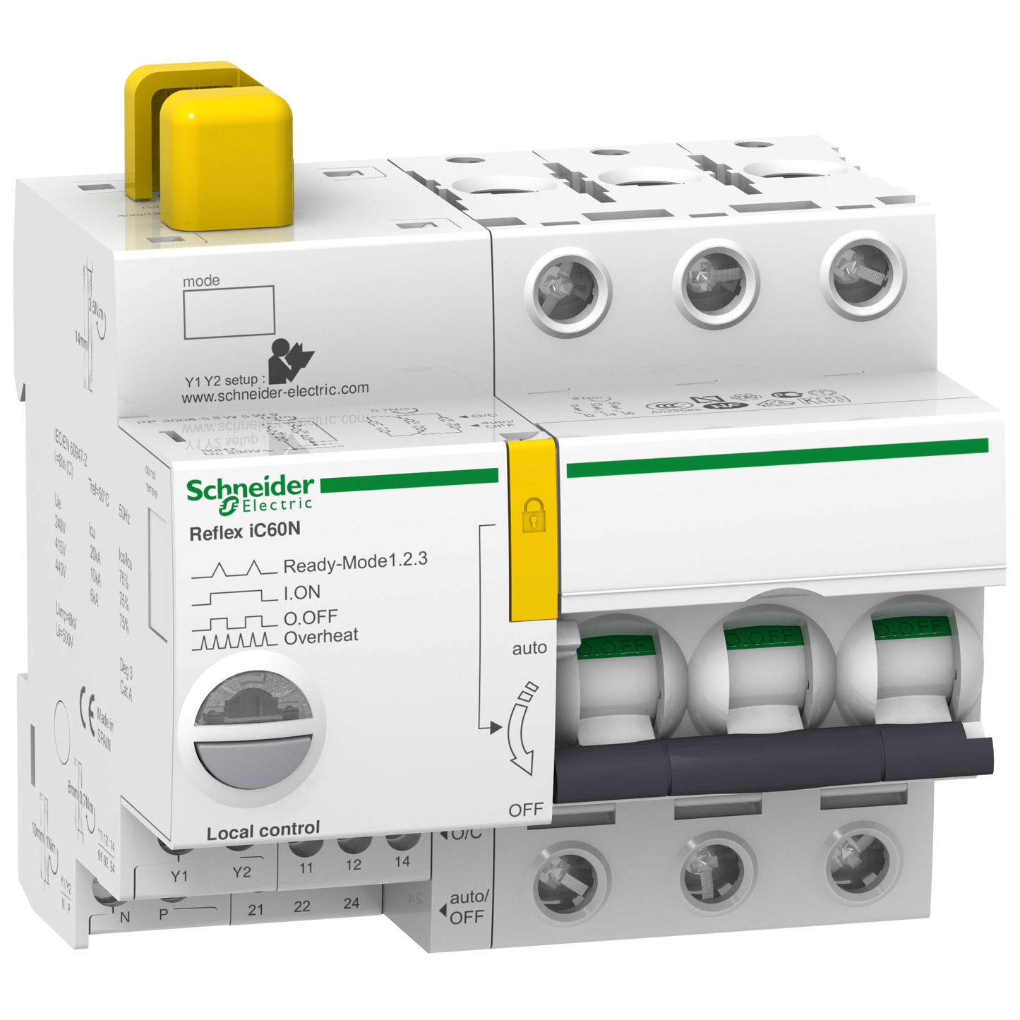 Schneider Electric-A9C63325-Acti9, Reflex iC60N disjonct. à commande intégrée interface Ti24 25A 3P courbe D