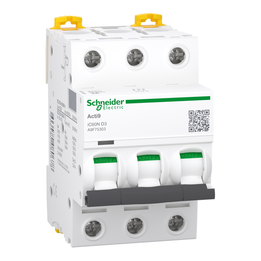 Schneider Electric-A9F75303-Acti9 iC60N - Disjoncteur - 3P - 3A - Courbe D - 400Vca - 6000A/50kA