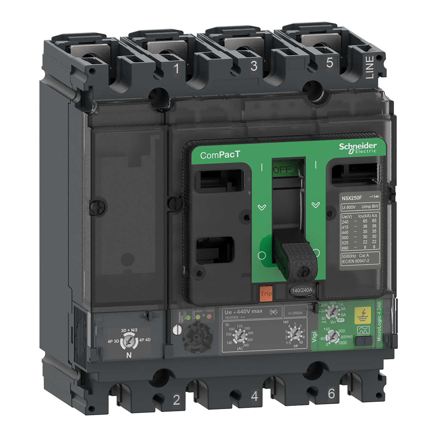 Schneider Electric-C10F44B100-ComPacT NSX100F - Disjoncteur Vigi - MicroLogic 4.2AB 100A - 4P4D - 36kA - fixe