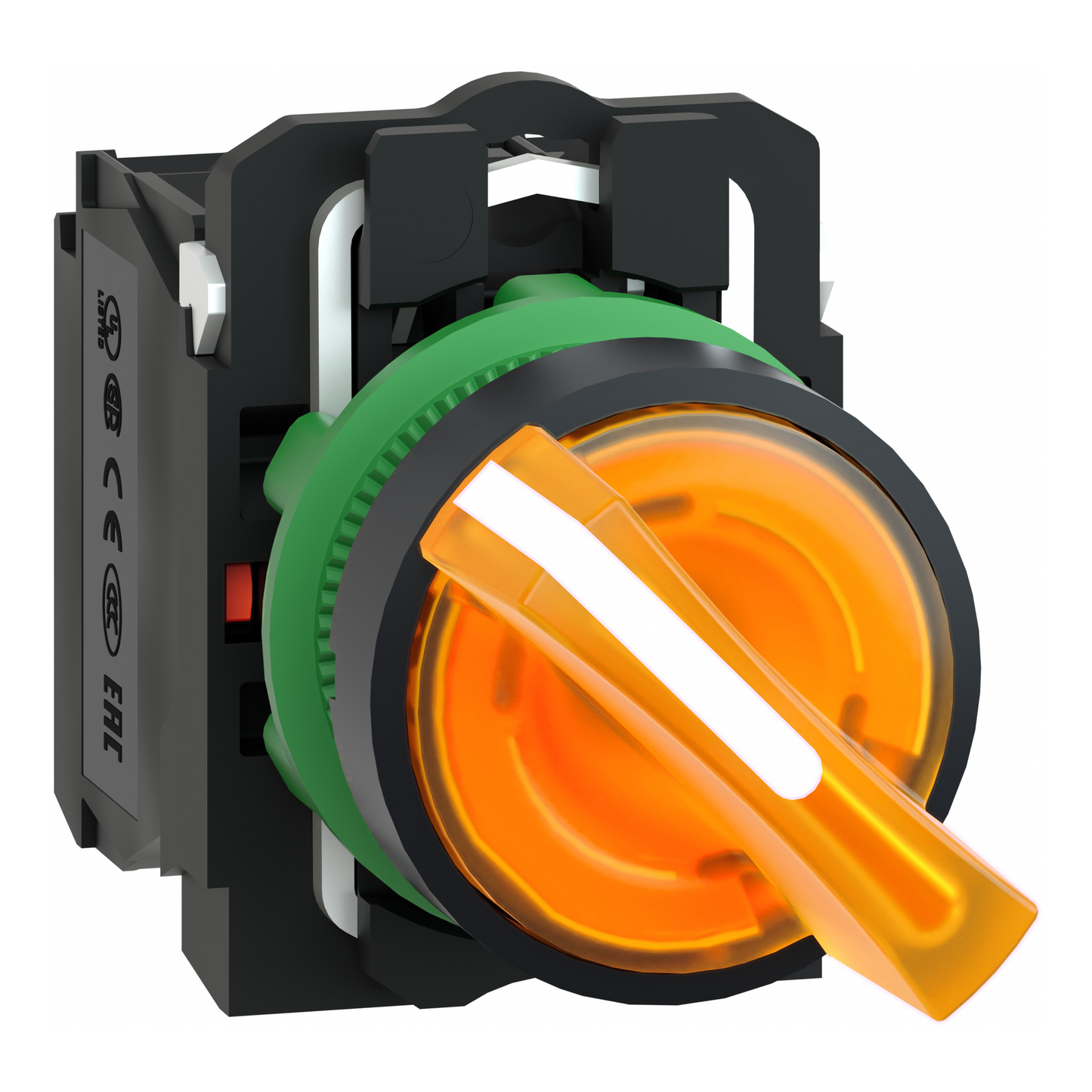 Schneider Electric-XB5AK125M5-Harmony XB5 - bouton à manette lum - Ø22 - 2 pos fix - orange - 1O+1F - 230V