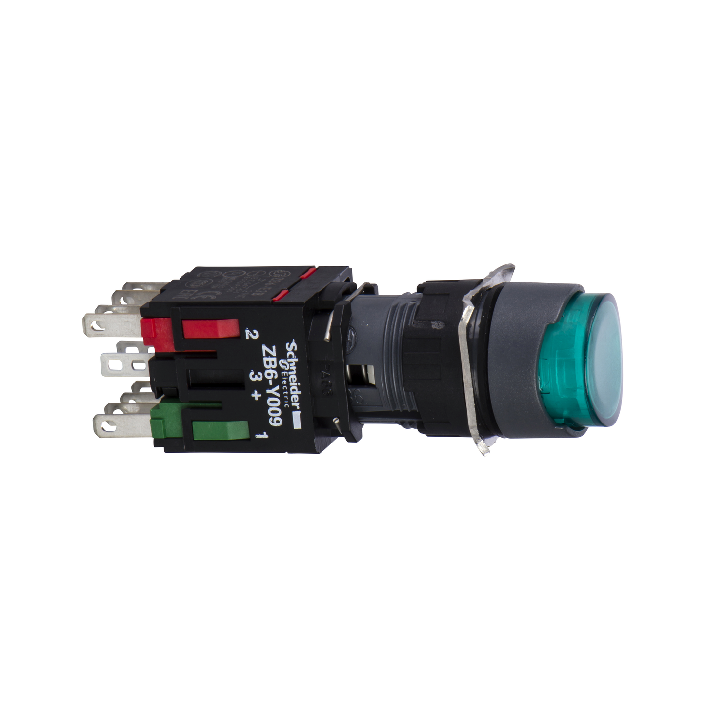 Schneider Electric-XB6AE3B5B-Harmony XB6 - bouton-pous. lum. - Ø16mm - à imp. dépassant - 24V - 1O+1F - vert