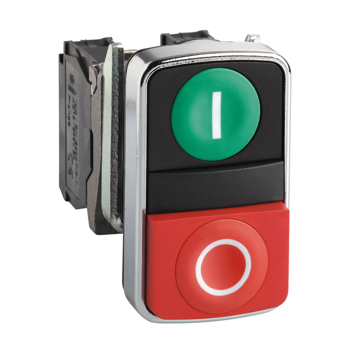 Schneider Electric-XB4BL73415-Harmony bt-pous Ø22 double touche, ressort de rappel vert + rouge IP66, IP69 K