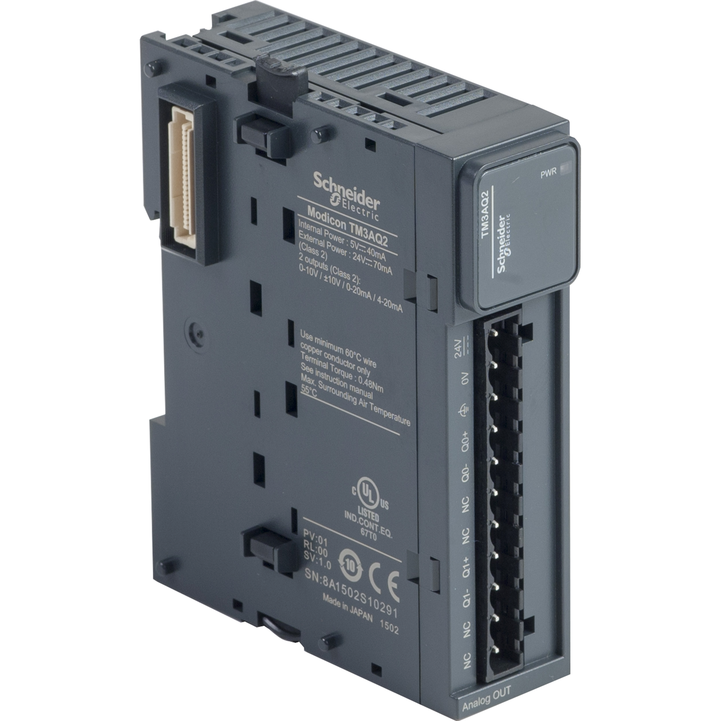 Schneider Electric-TM3AQ2-Modicon TM3, module 2 sorties analogiques, -10-0-10V, 0/4-20mA, à vis
