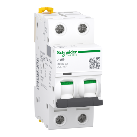 Schneider Electric-A9F73202-Acti9 iC60N - Disjoncteur miniature - 2P 2A - Courbe B - 400Vca - 6000A/50kA