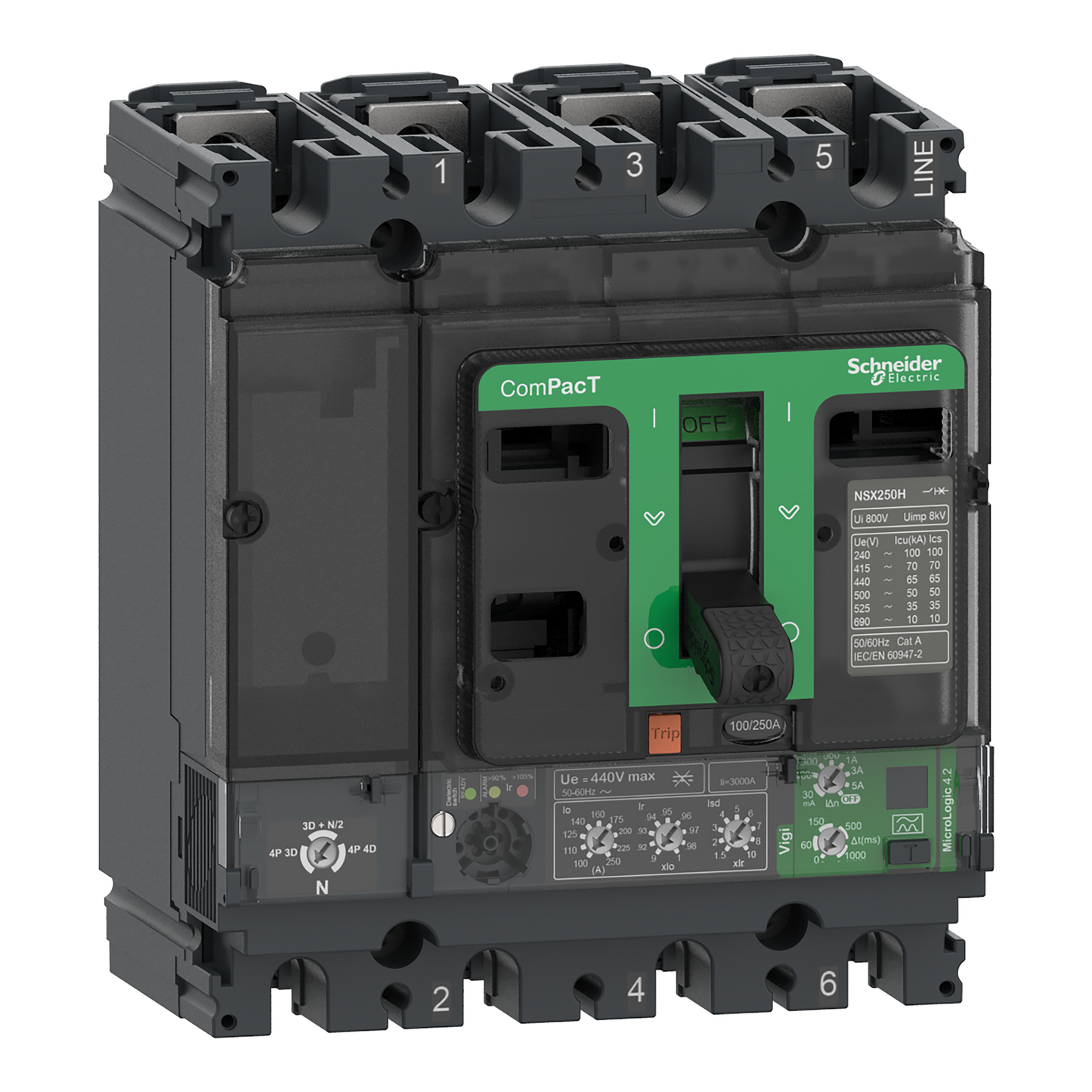 Schneider Electric-C10H44V040-ComPacT NSX100H - Disjoncteur Vigi - MicroLogic 4.2 40A - 4P4D - 70kA - fixe