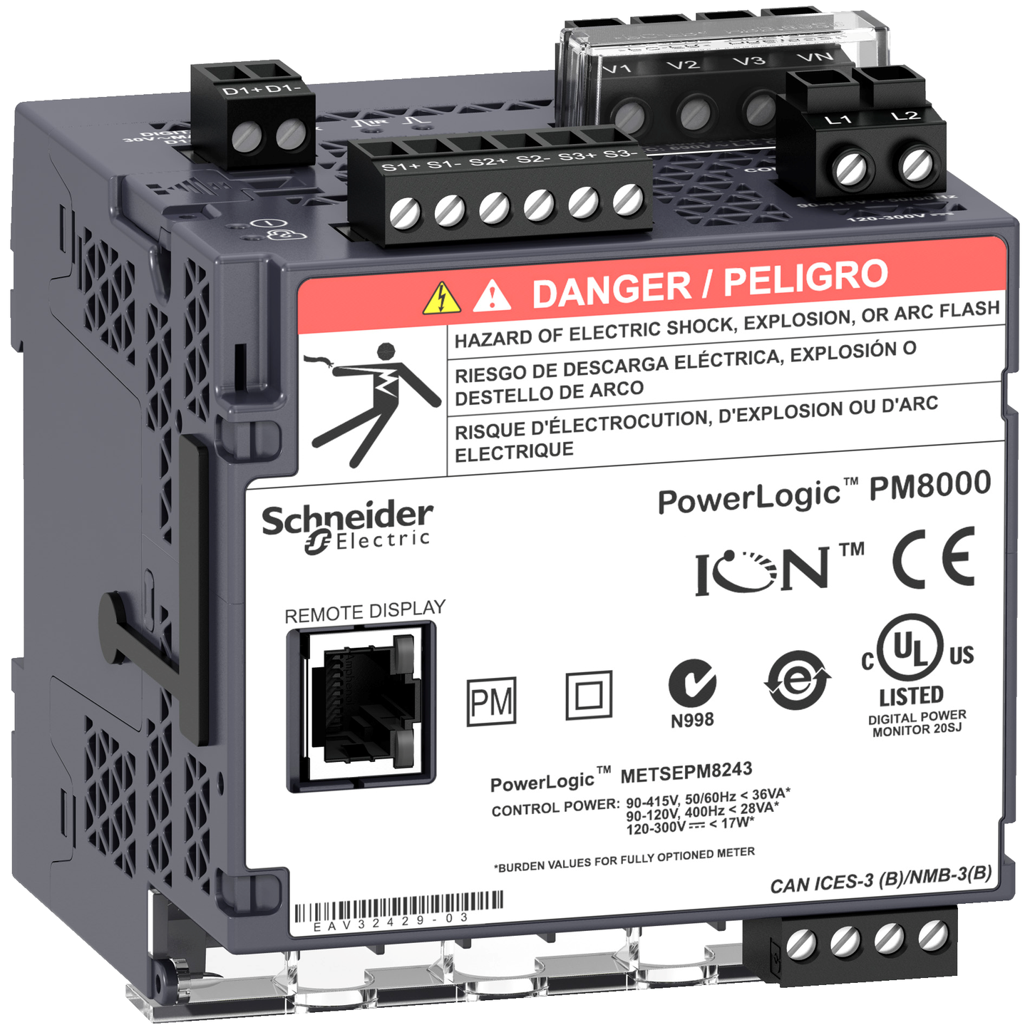 Schneider Electric-METSEPM8113-PowerLogic PM8000 essentielle  -centrale mesure - sans écran - 20-60Vcc