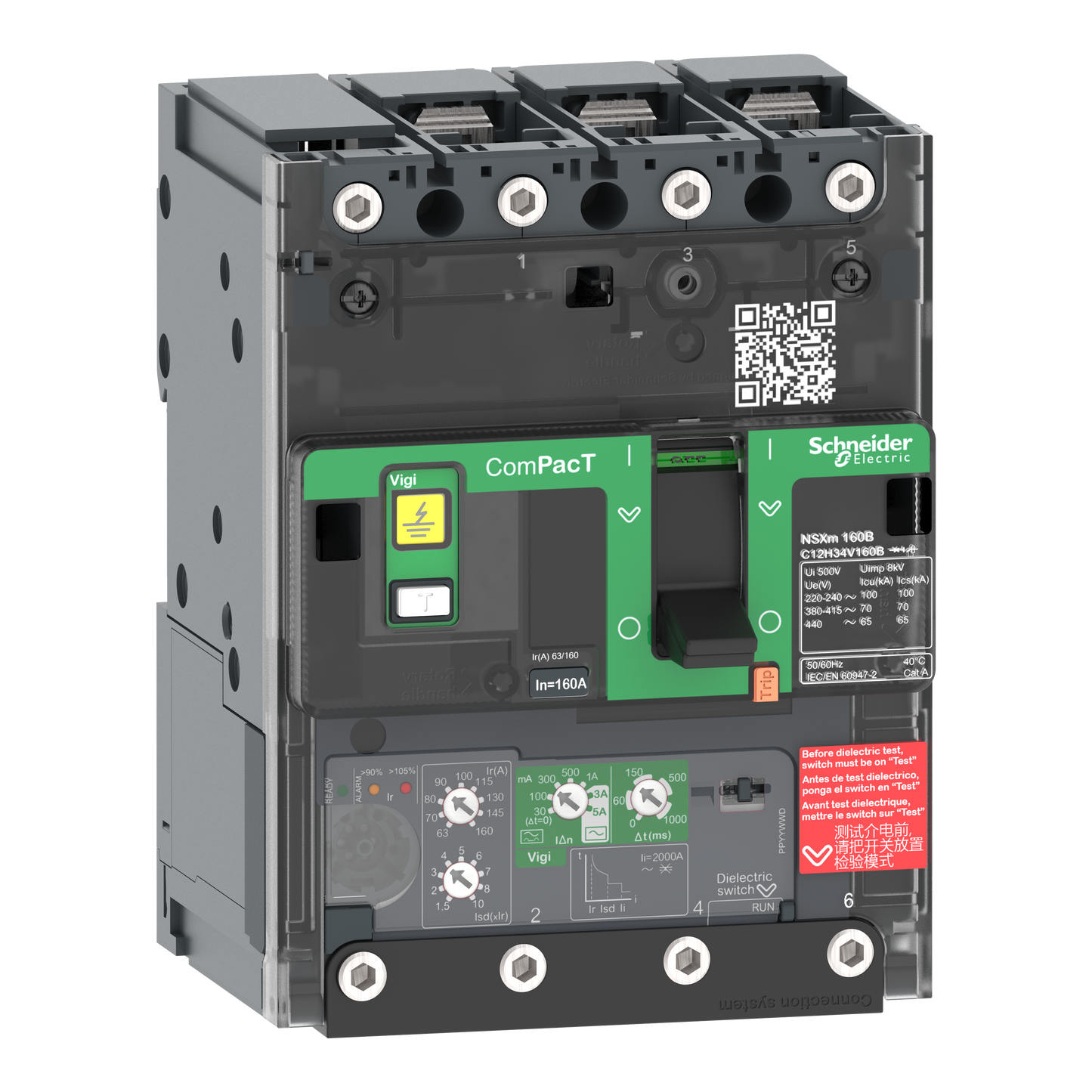 Schneider Electric-C11N34V100B-ComPacT NSXmN - disj Vigi - MicroLogic 4.1 100A - 3P3D - 50kA - borne à cosses