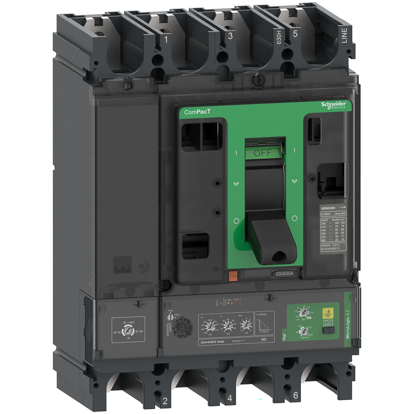Schneider Electric-C40F44B400-ComPacT NSX400F - Disjoncteur Vigi - MicroLogic 4.3AB 400A - 4P4D - 36kA - fixe