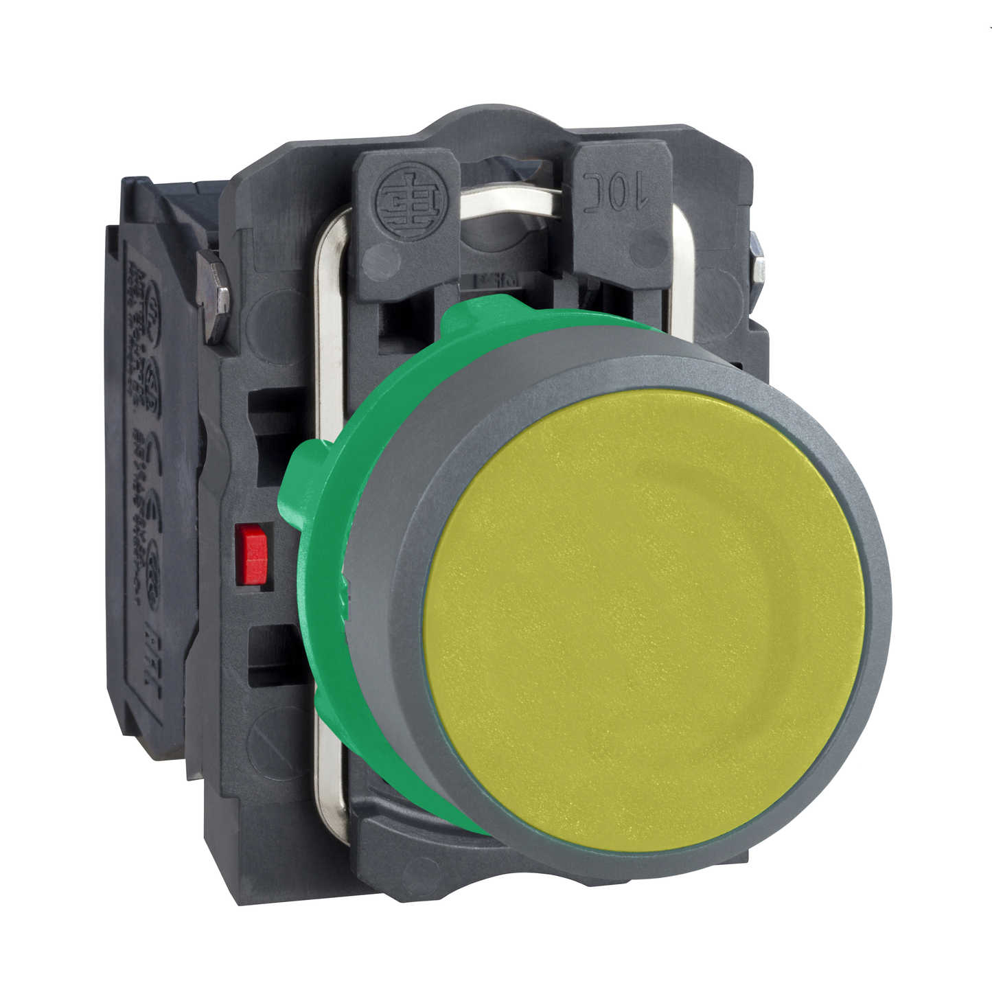 Schneider Electric-XB5AA55C0-Harmony XB5 - bouton poussoir impulsion - Ø22 - col flush grise - jaune - 1O+1F