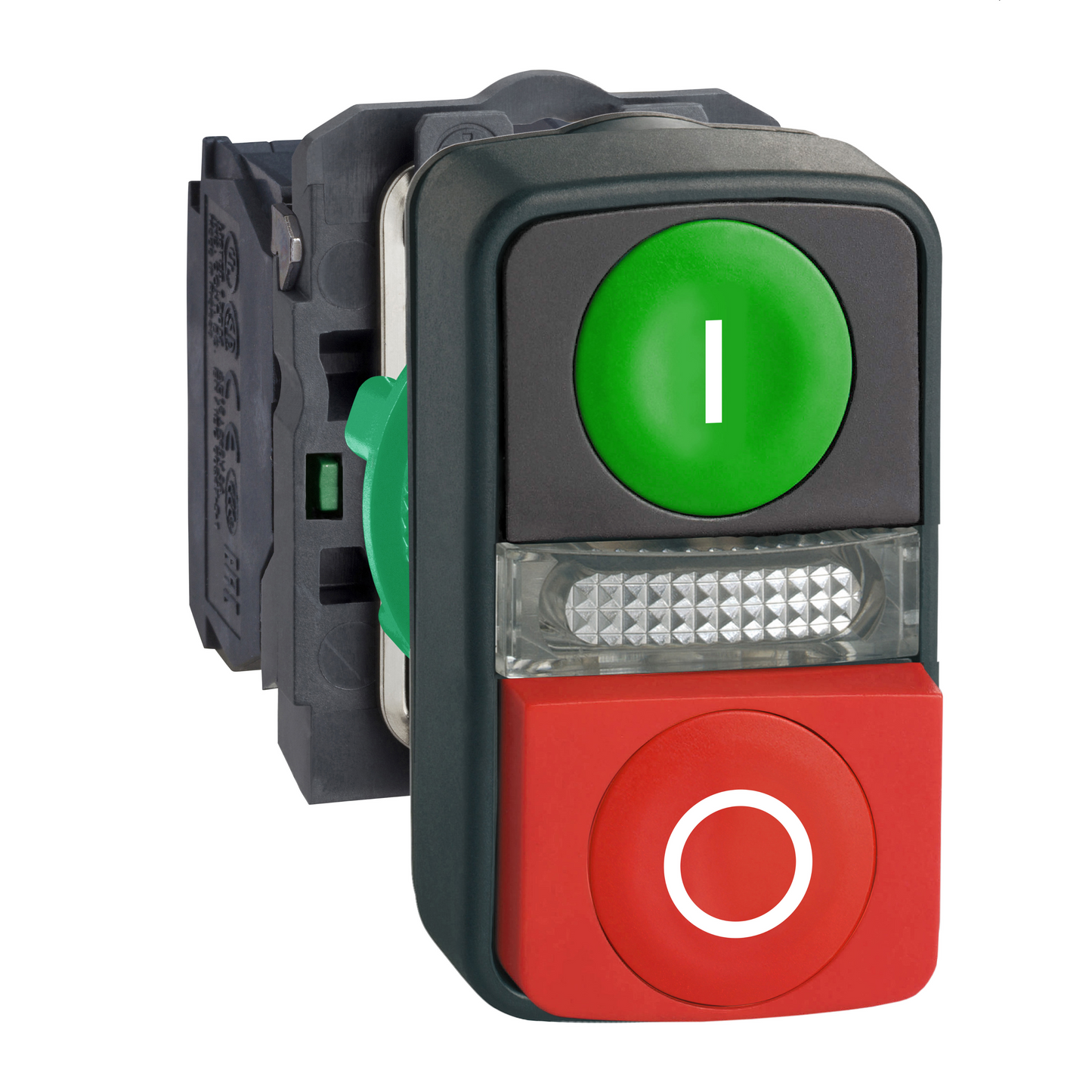 Schneider Electric-XB5AW73731B5-Harmony bt-pous Ø22 double touche, ressort rap vert+rouge, lum jaune 24V IP66