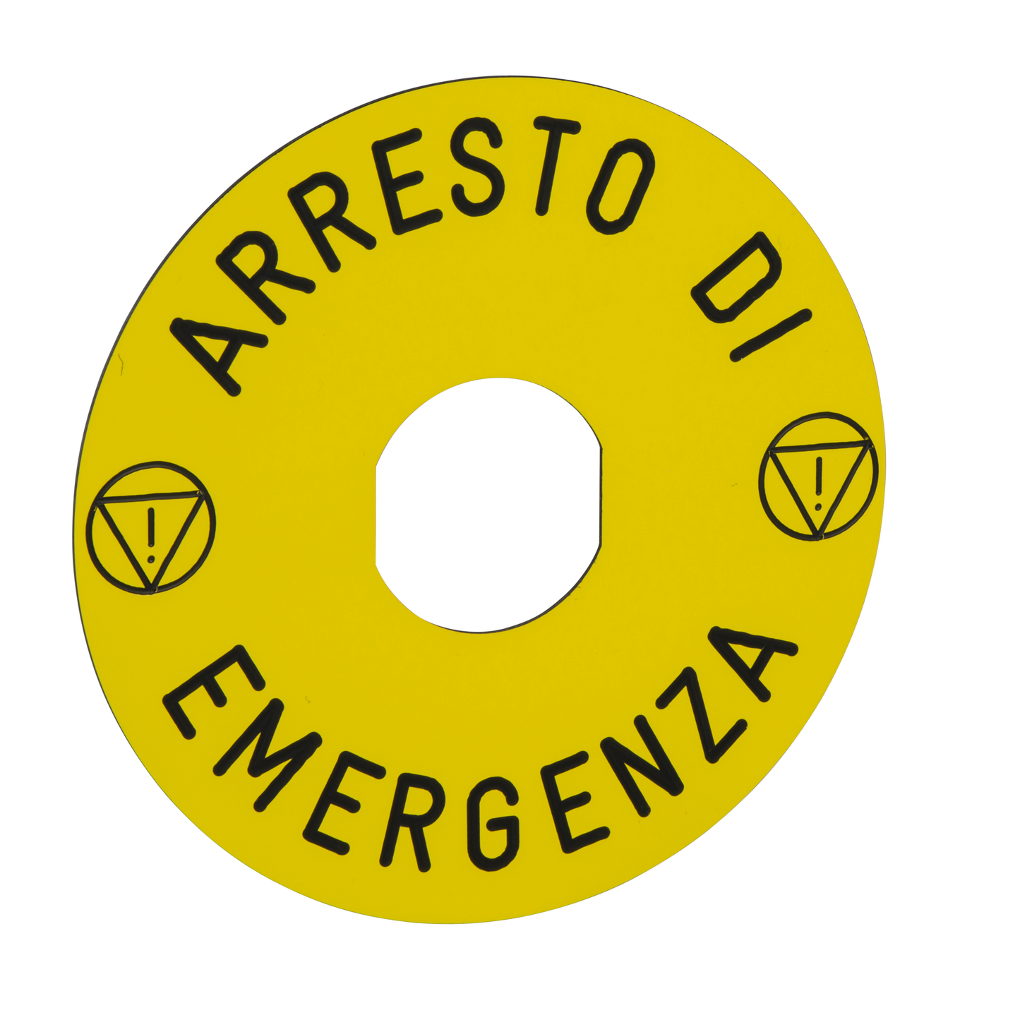 Schneider Electric-ZBY8630-Harmony étiquette circulaire Ø90mm jaune - logo EN13850 - ARRESTO EMERGENZA