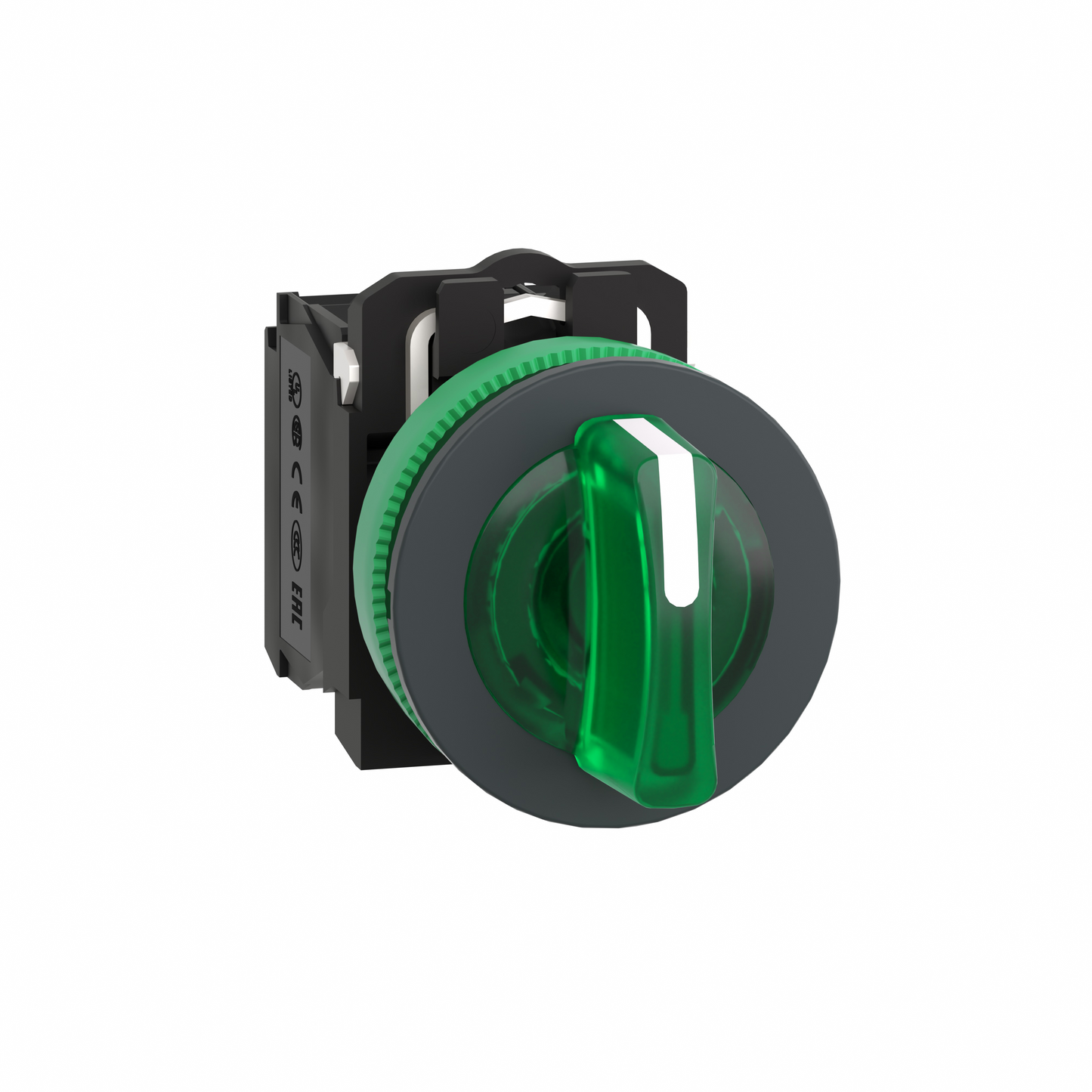 Schneider Electric-XB5FK133B5-Harmony XB5 - bouton à man lumin - flush - 3 pos fix - vert - 1O+1F - 24V